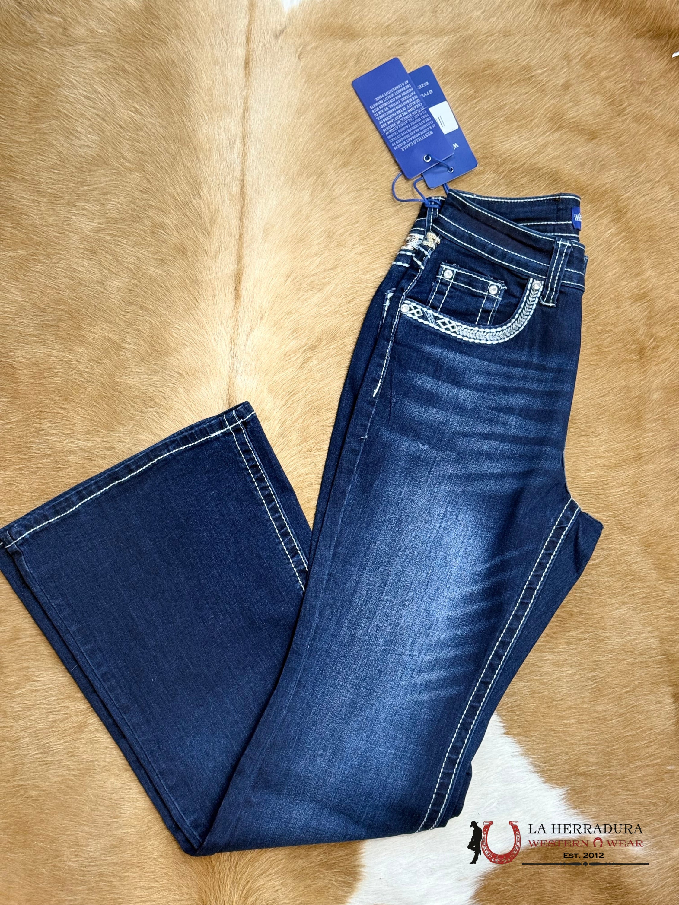 WESTFIELD EAGLE DARK BLUE JEAN WHITE STITCHING GOLD & BLUE CROSS EMBROIDERY WF-342 ROPA MUJERES