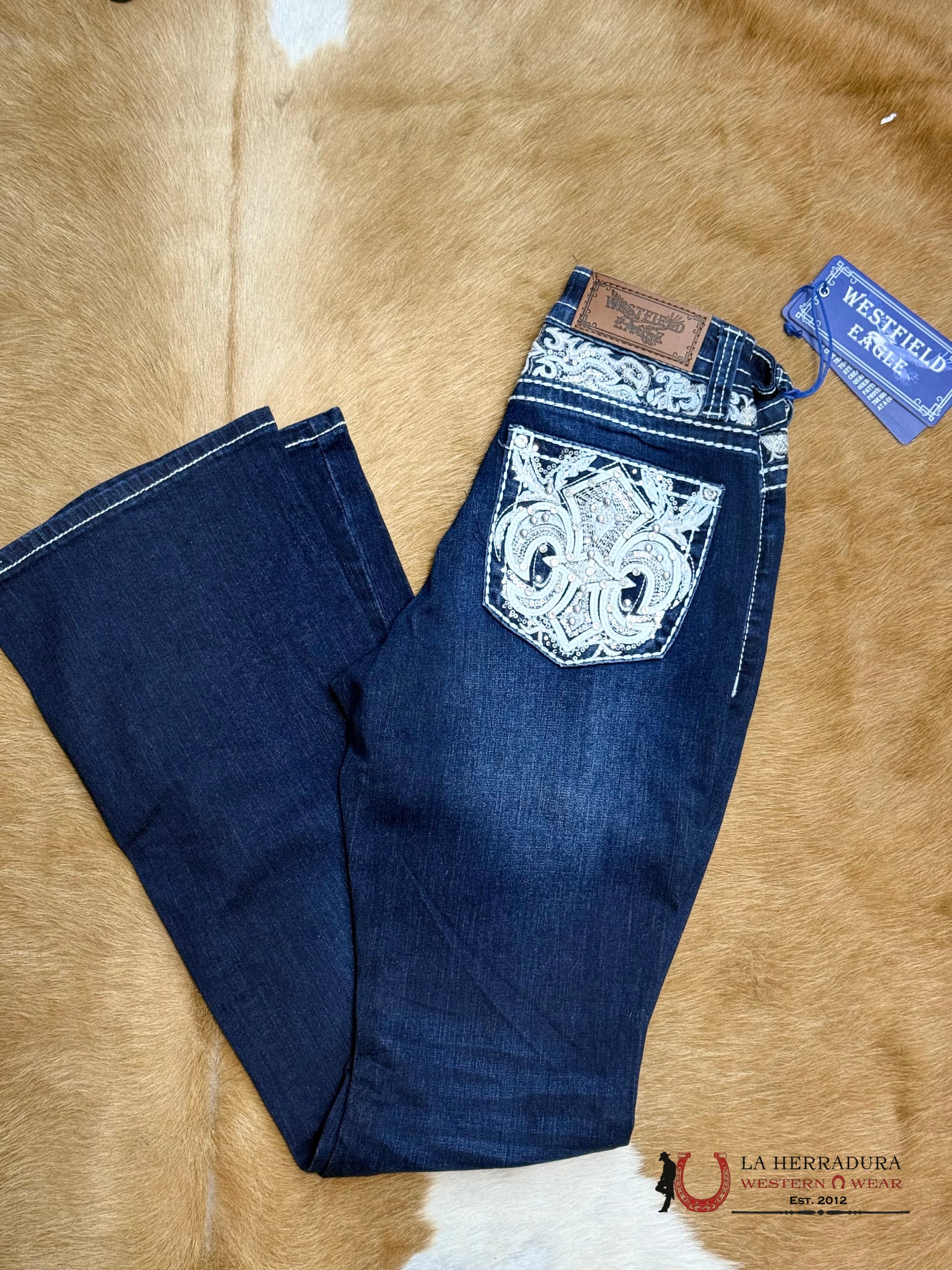 WESTFIELD EAGLE DARK BLUE JEAN WHITE STITCHING & RHINESTONE WT-730 ROPA MUJERES