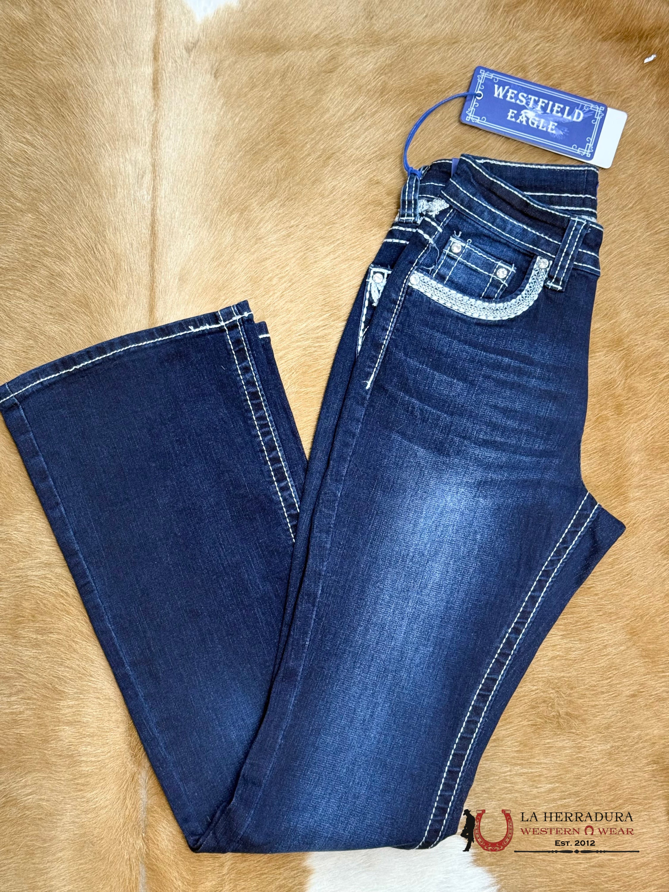 WESTFIELD EAGLE DARK BLUE JEAN WHITE STITCHING & RHINESTONE WT-730 ROPA MUJERES