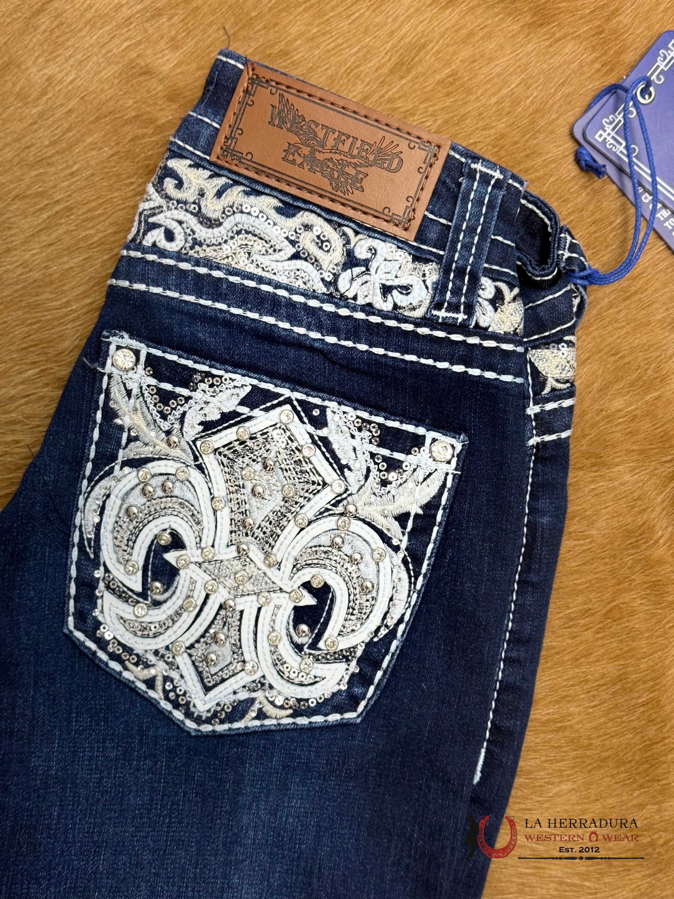 WESTFIELD EAGLE DARK BLUE JEAN WHITE STITCHING & RHINESTONE WT-730 ROPA MUJERES