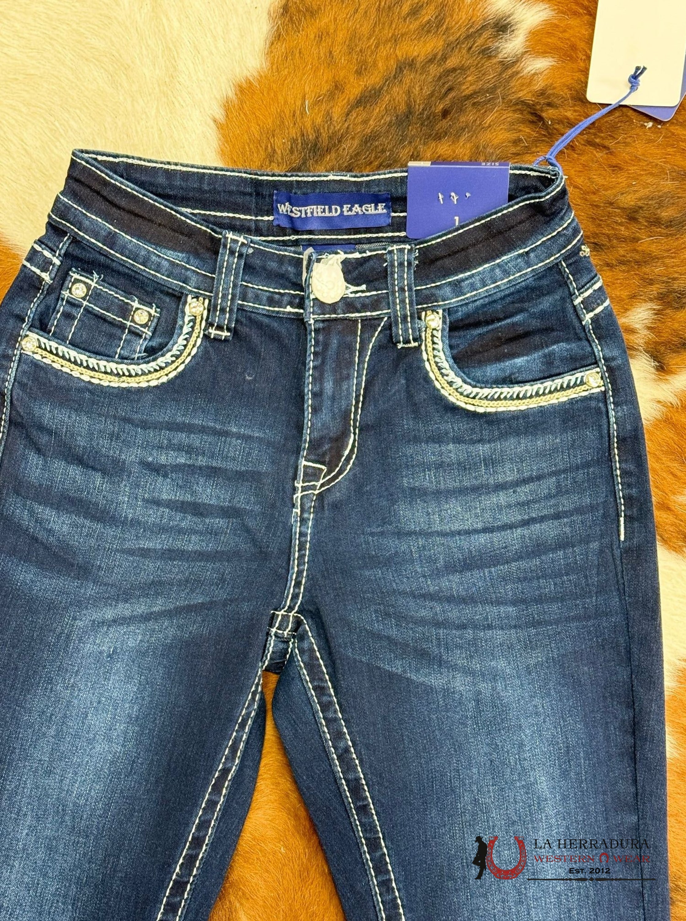 Westfield Eagle Rhinestone Dark Wash Bootcut Women Jeans Wt-710 Ropa Mujeres