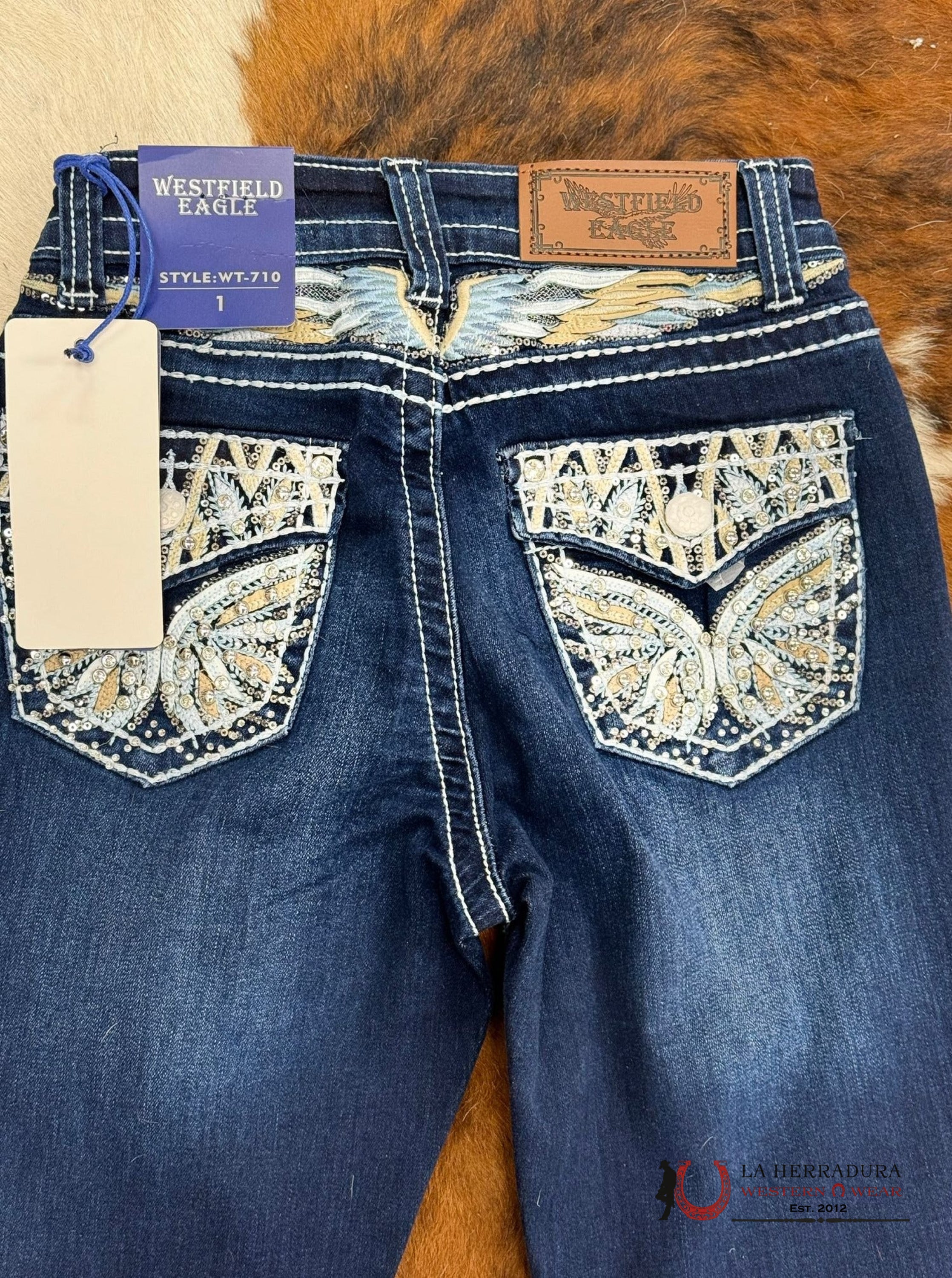 Westfield Eagle Rhinestone Dark Wash Bootcut Women Jeans Wt-710 Ropa Mujeres