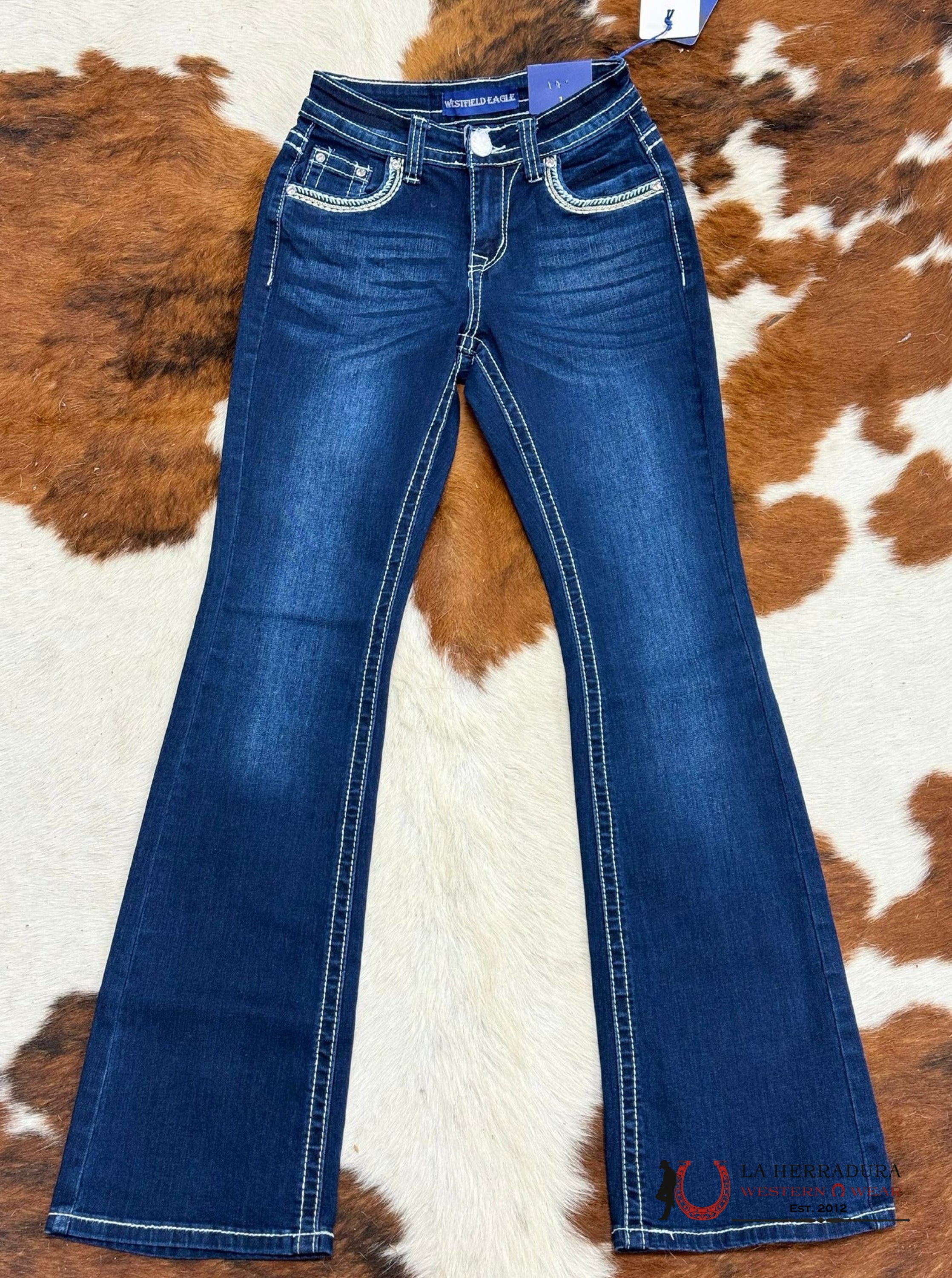 Westfield Eagle Rhinestone Dark Wash Bootcut Women Jeans Wt-710 Ropa Mujeres