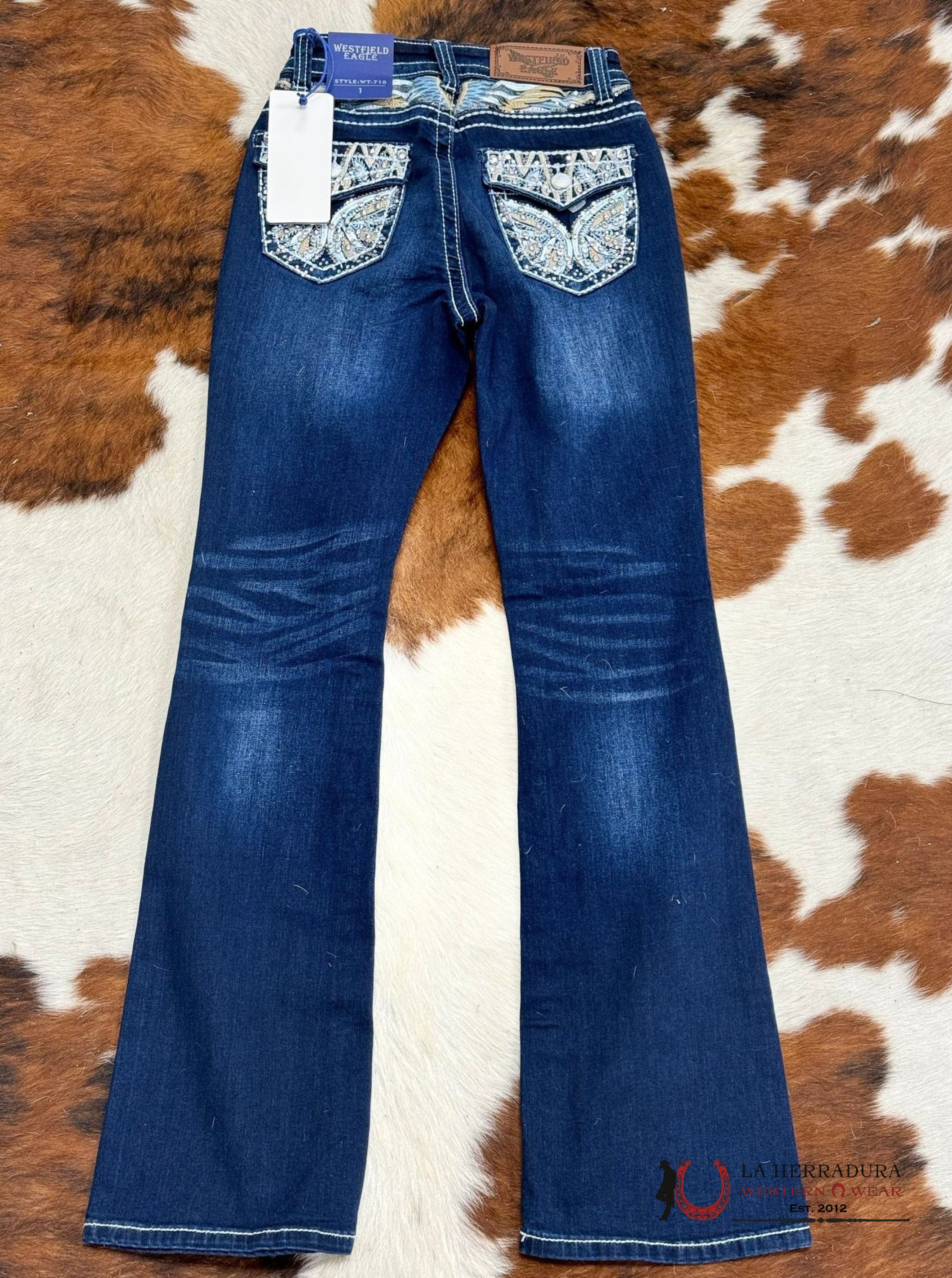 Westfield Eagle Rhinestone Dark Wash Bootcut Women Jeans Wt-710 Ropa Mujeres