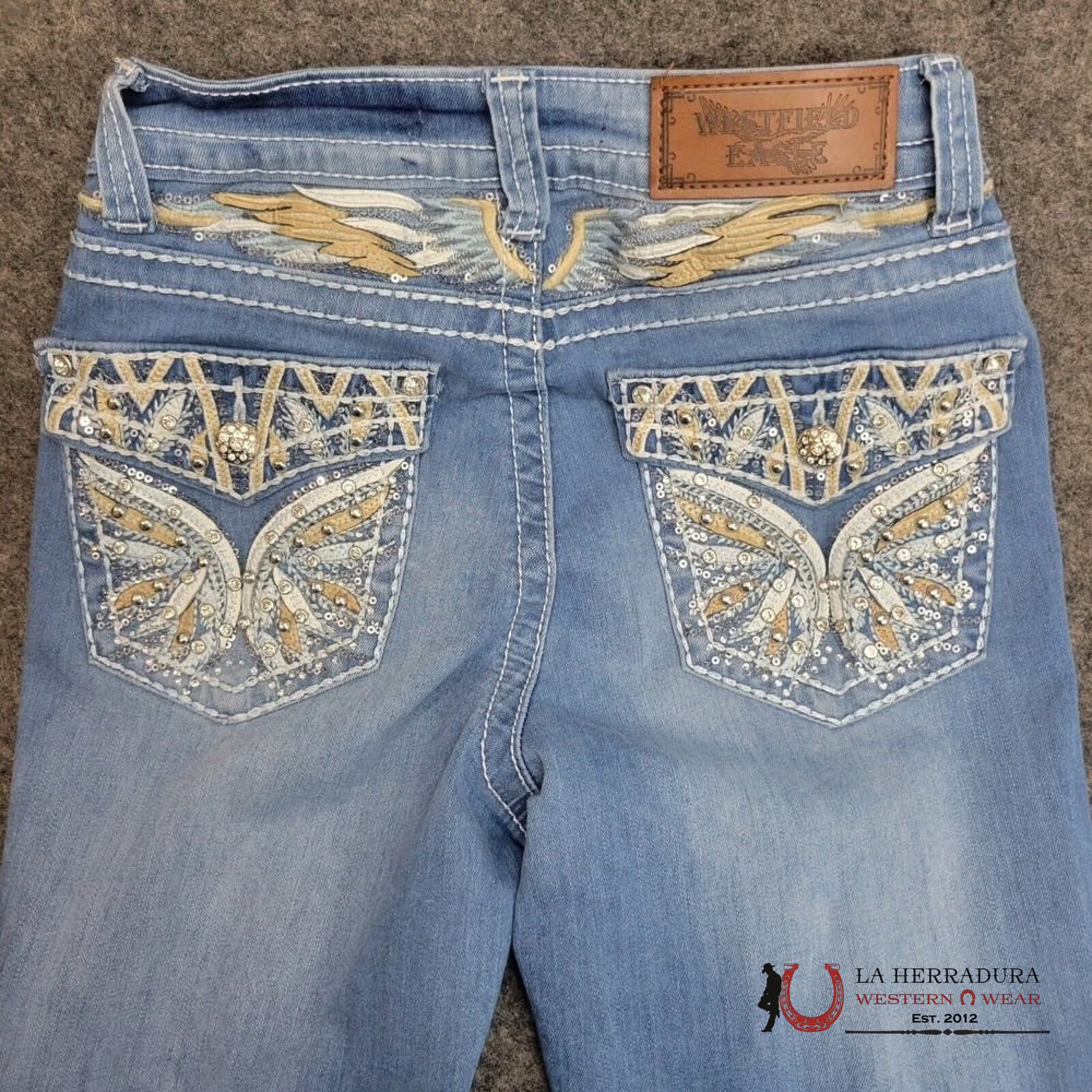 WESTFIELD EAGLE RHINESTONE LIGHT WASH BOOTCUT WOMEN JEANS WF-331 ROPA MUJERES