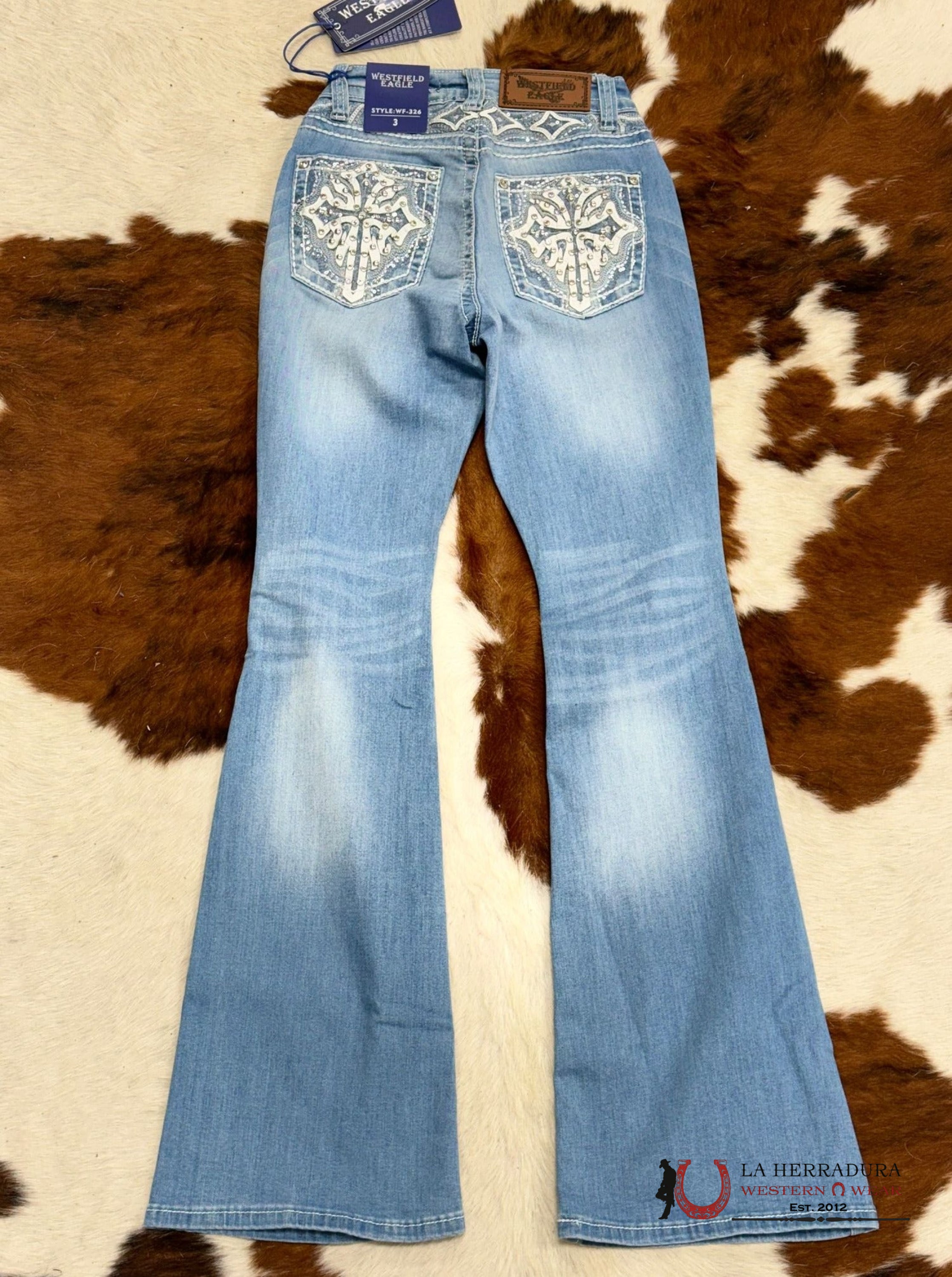Westfield Eagle Rhinestone Light Wash Bootcut Women Jeans Wt-725 Ropa Mujeres