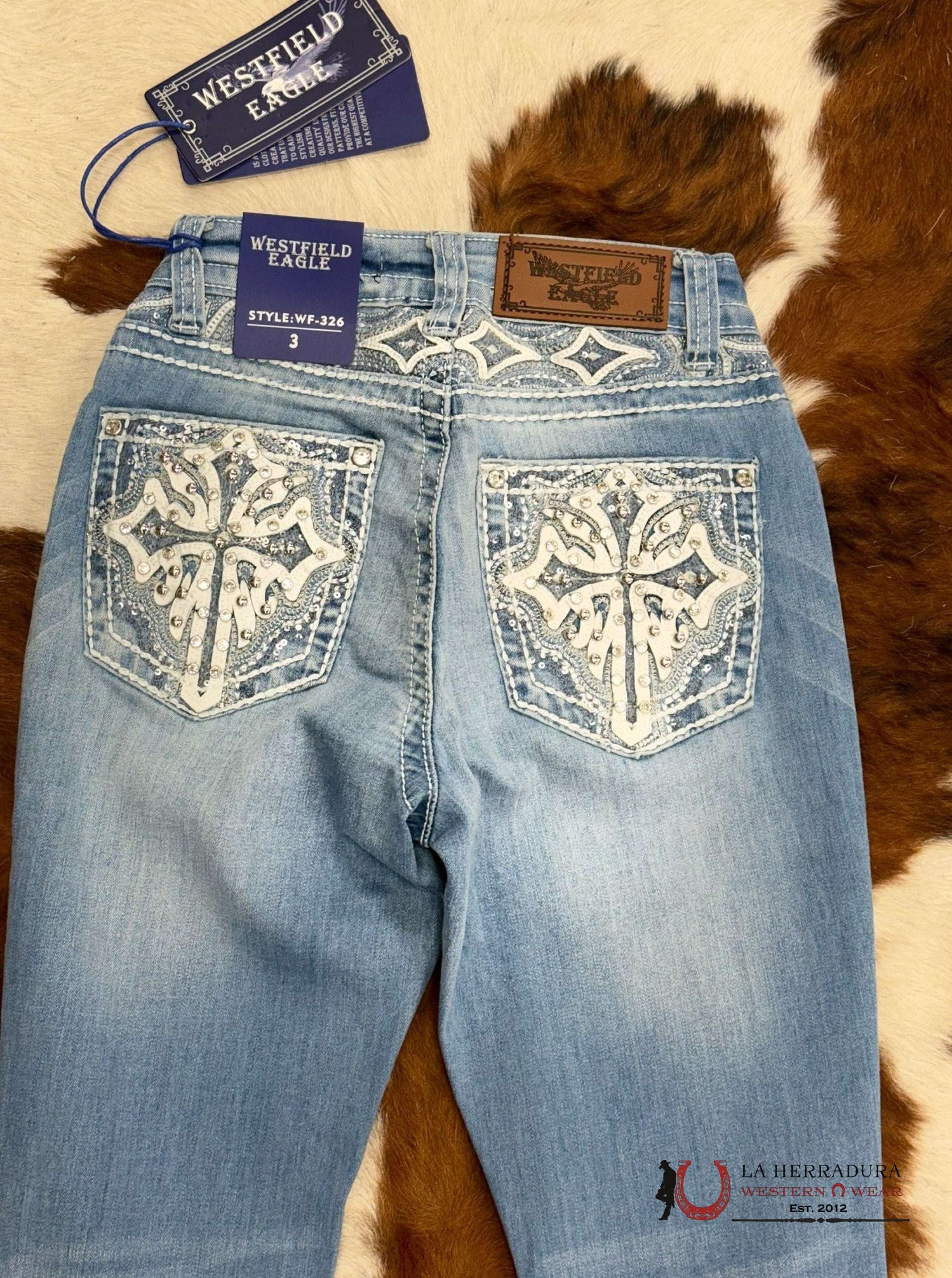 Westfield Eagle Rhinestone Light Wash Bootcut Women Jeans Wt-725 Ropa Mujeres