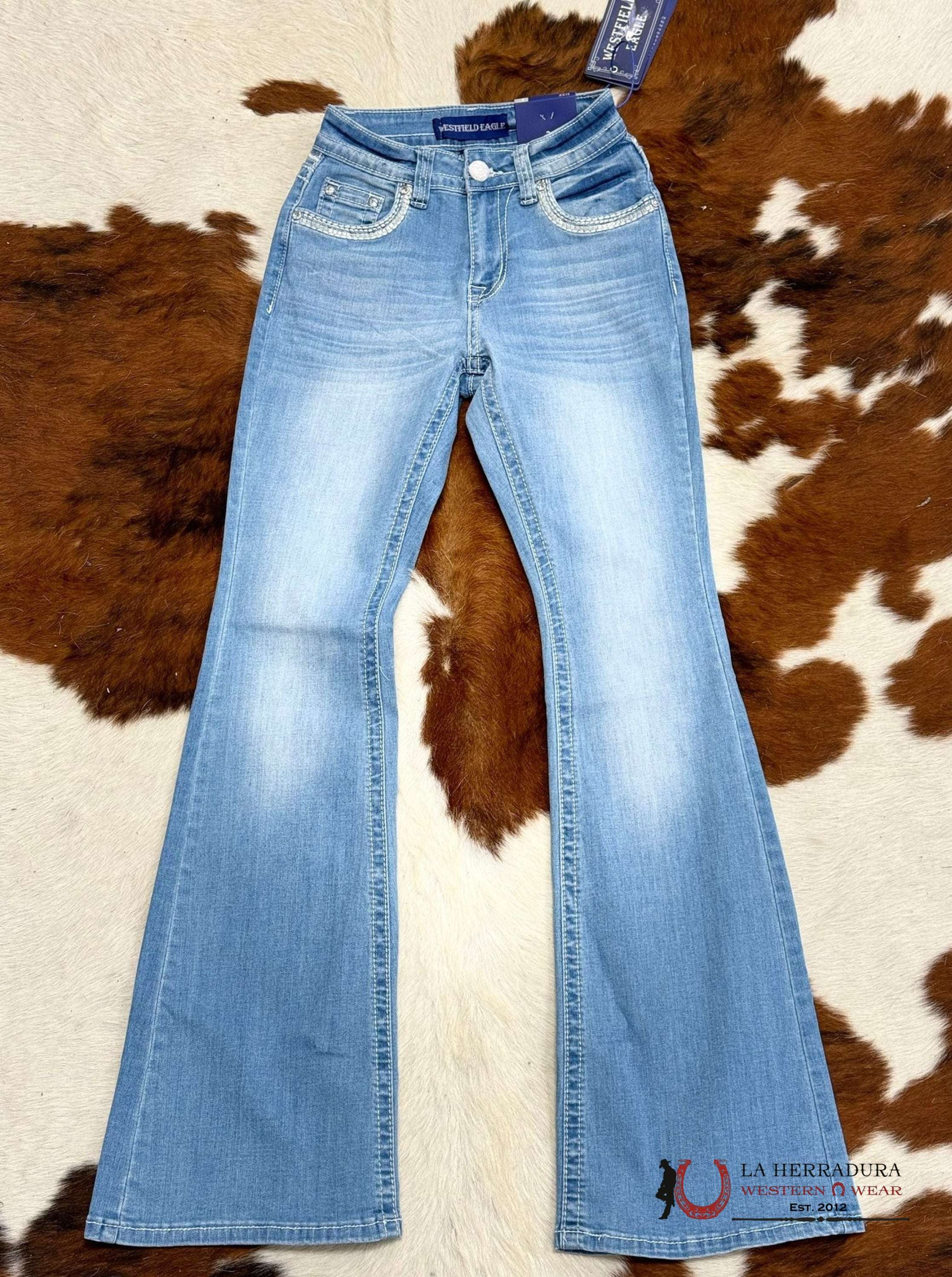 Westfield Eagle Rhinestone Light Wash Bootcut Women Jeans Wt-725 Ropa Mujeres