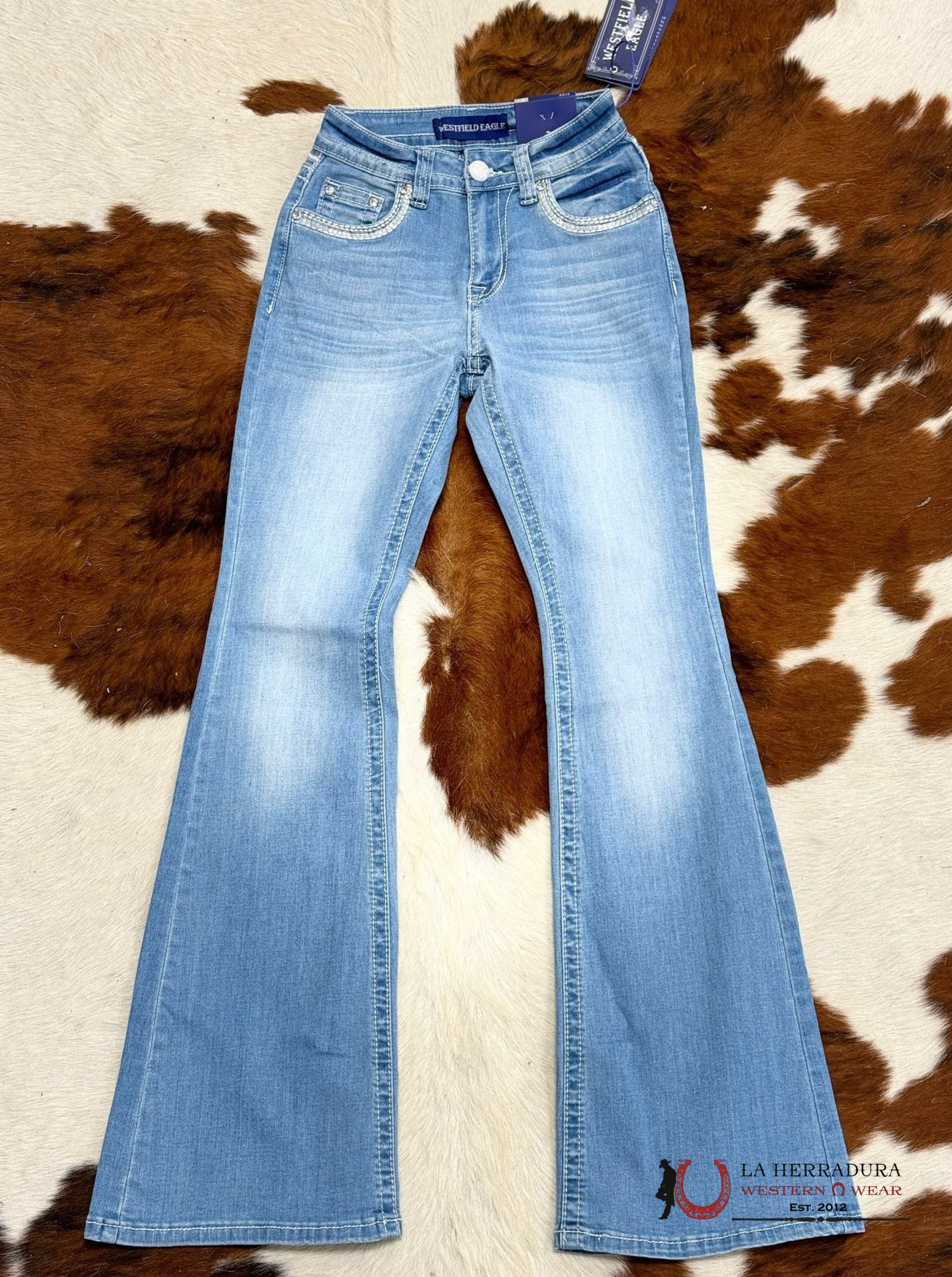 Westfield Eagle Rhinestone Light Wash Bootcut Women Jeans Wt-725 Ropa Mujeres