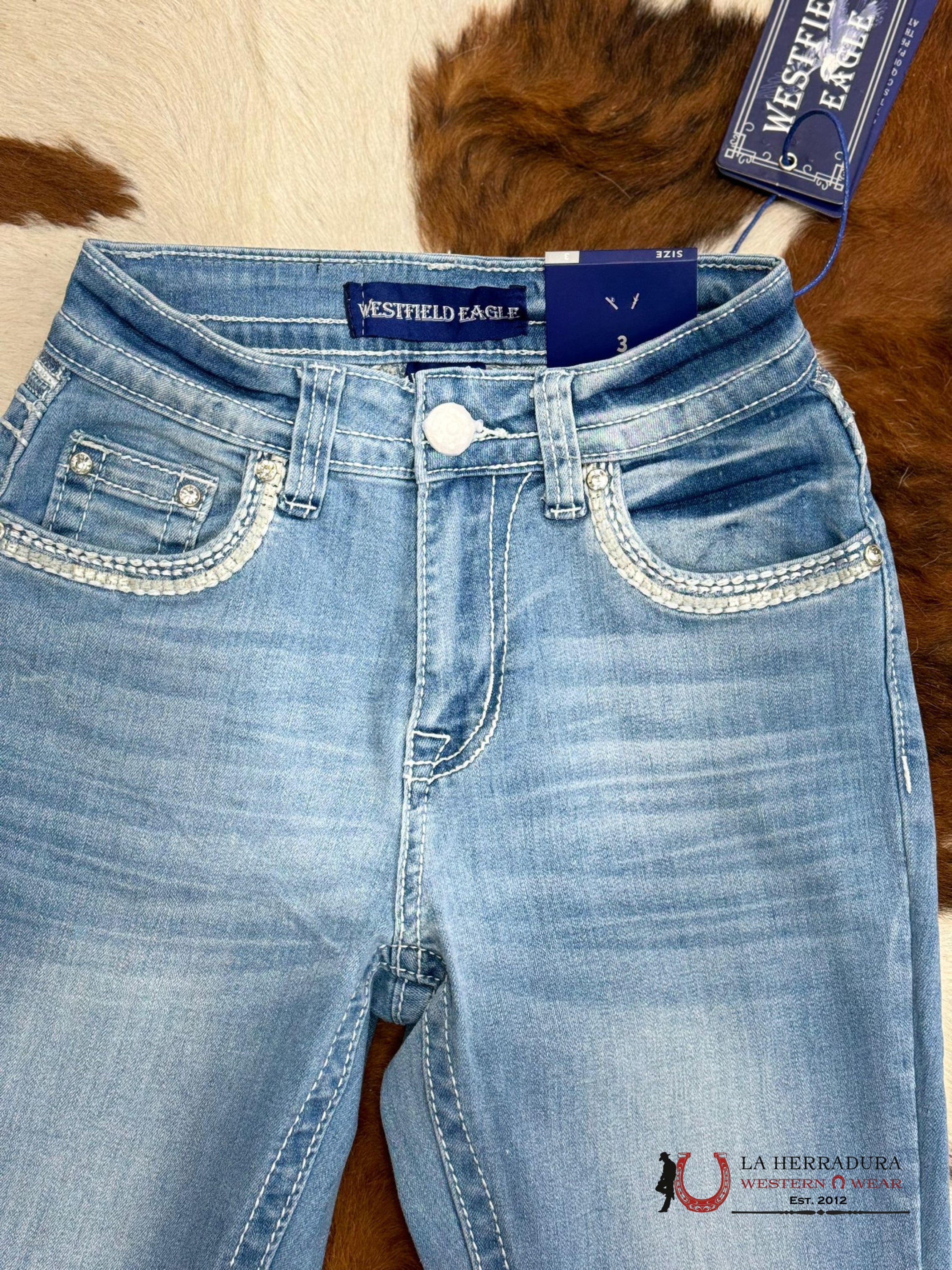 Westfield Eagle Rhinestone Light Wash Bootcut Women Jeans Wt-725 Ropa Mujeres