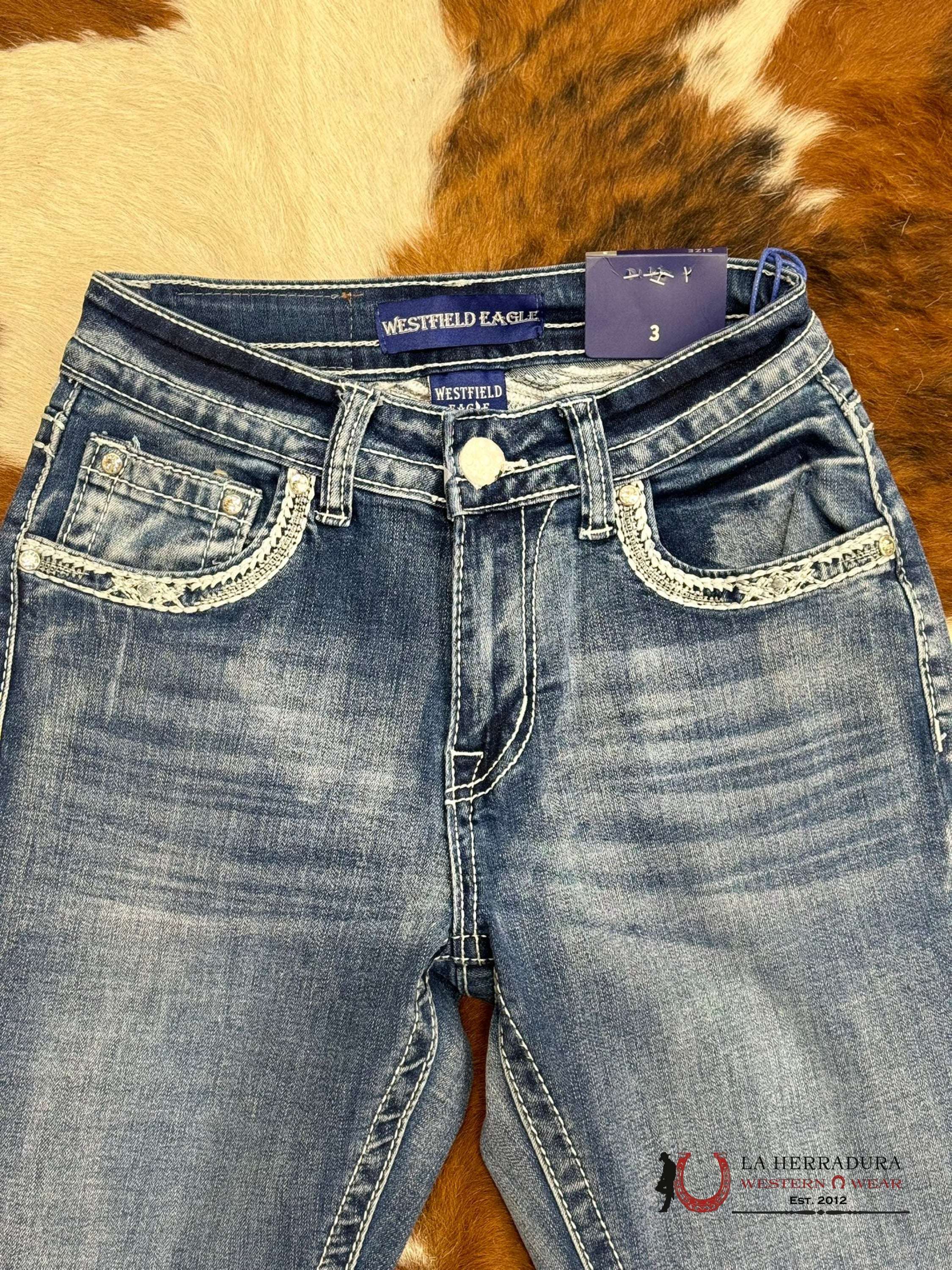 Westfield Eagle Rhinestone Medium Light Wash Bootcut Women Jeans Wt-725 Ropa Mujeres
