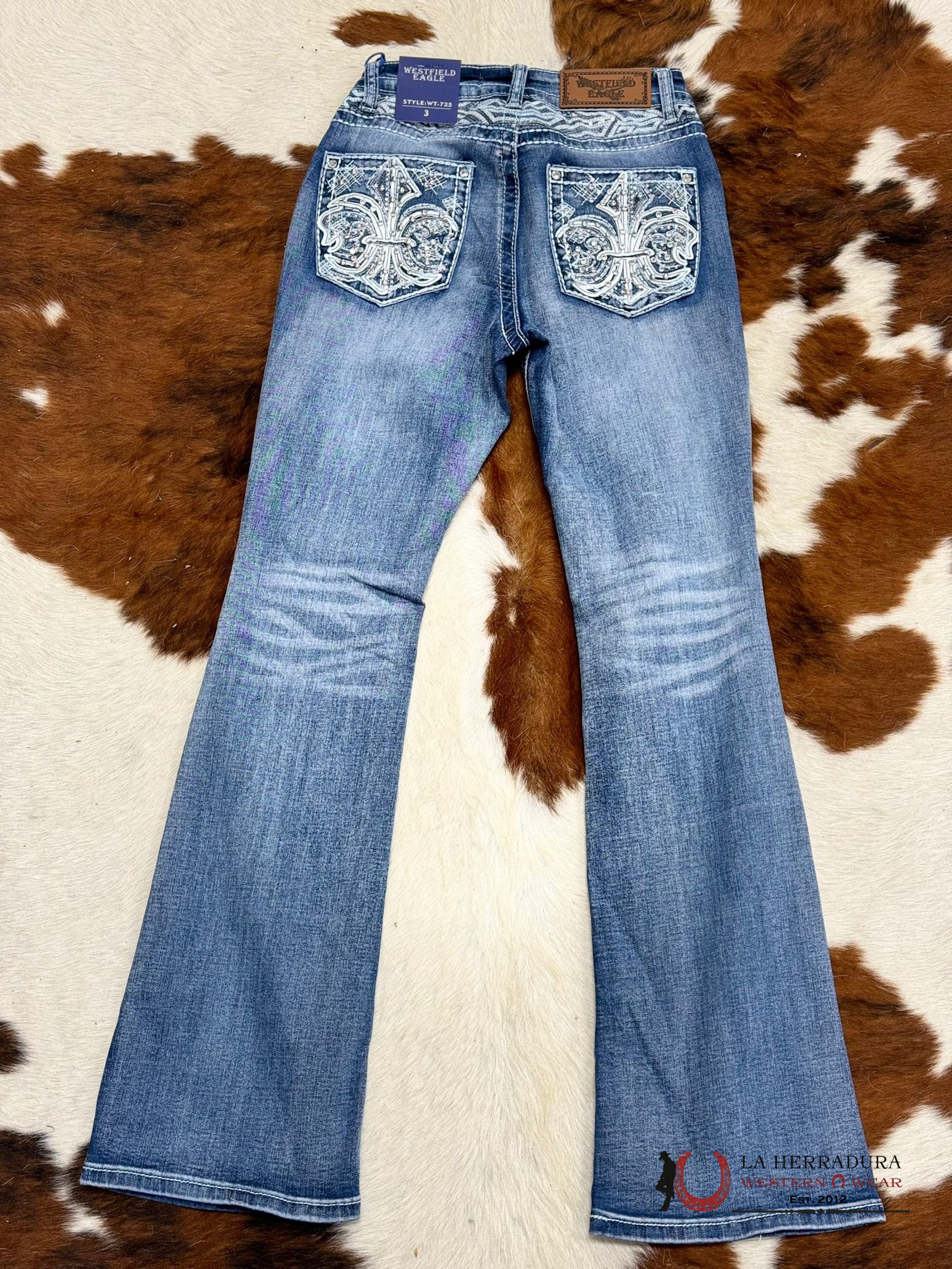 Westfield Eagle Rhinestone Medium Light Wash Bootcut Women Jeans Wt-725 Ropa Mujeres