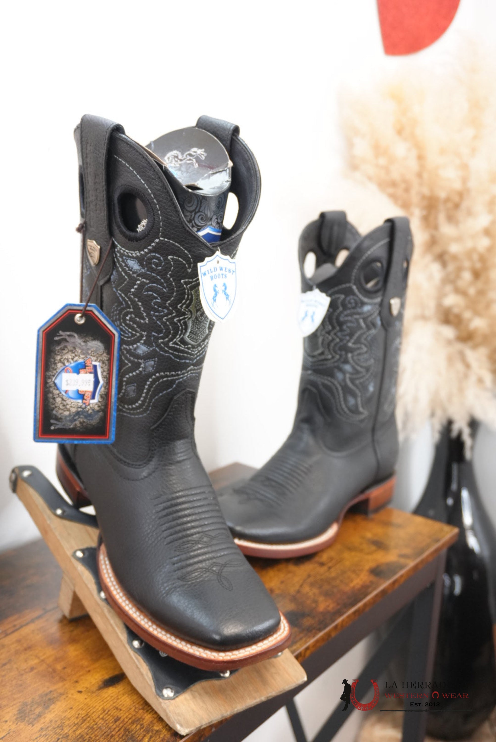 Wild West Grisly Black Leather Sole Square Toe Boot- 2705 (824) BOTAS HOMBRES