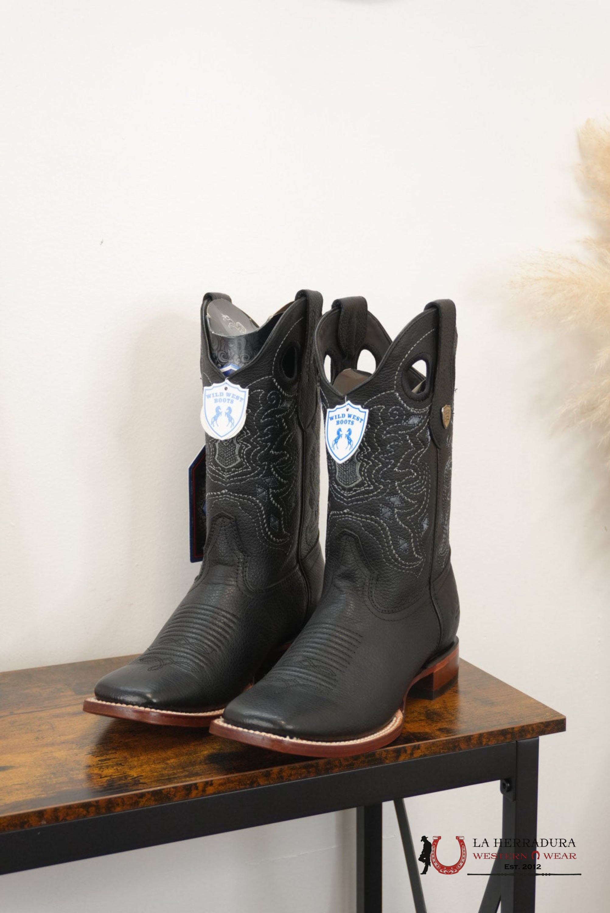 Wild West Grisly Black Leather Sole Square Toe Boot- 2705 (824) BOTAS HOMBRES