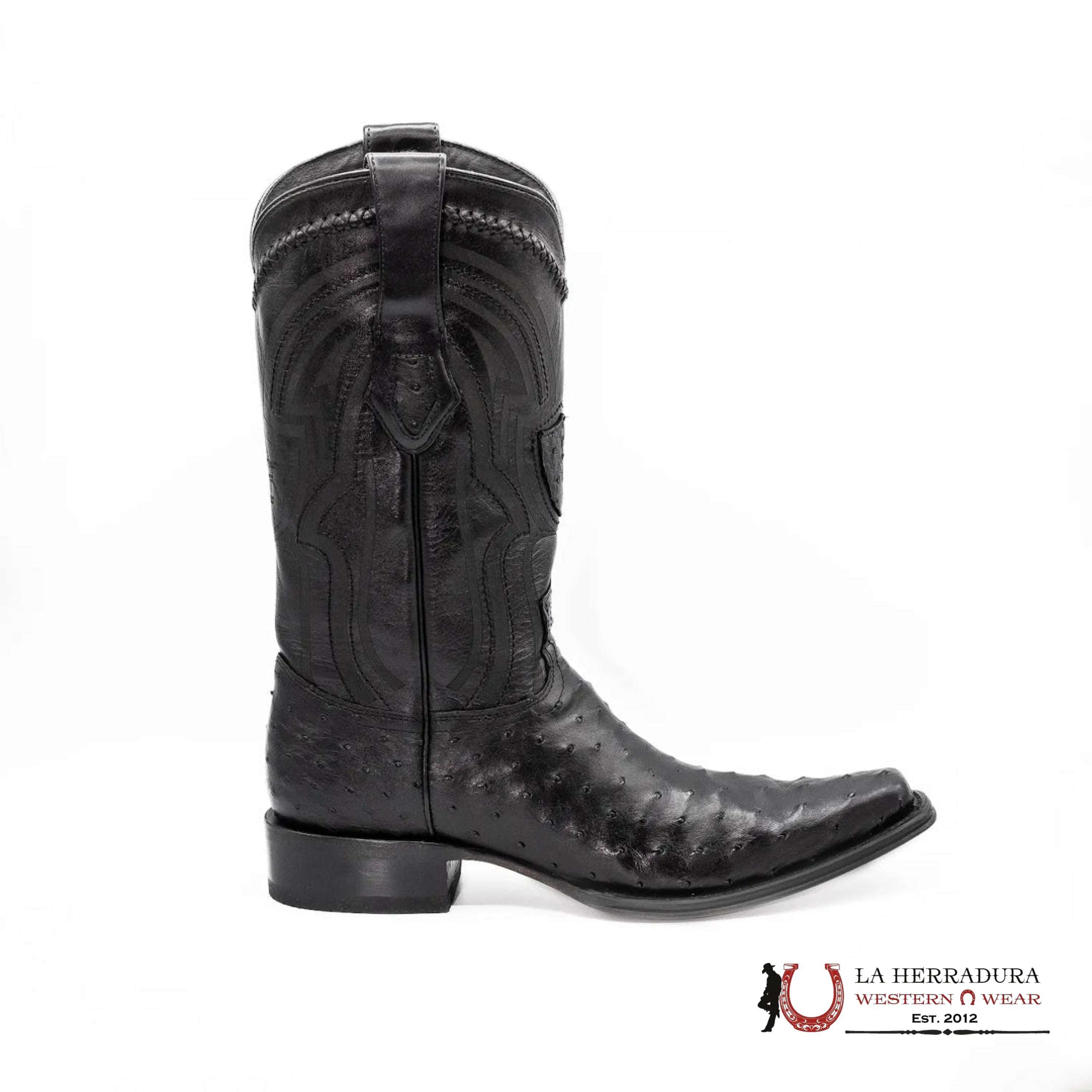 Wild West Boots - Men’s NARROW SQUARE TOE OSTRICH BLACK - 277L0305 BOTAS HOMBRES
