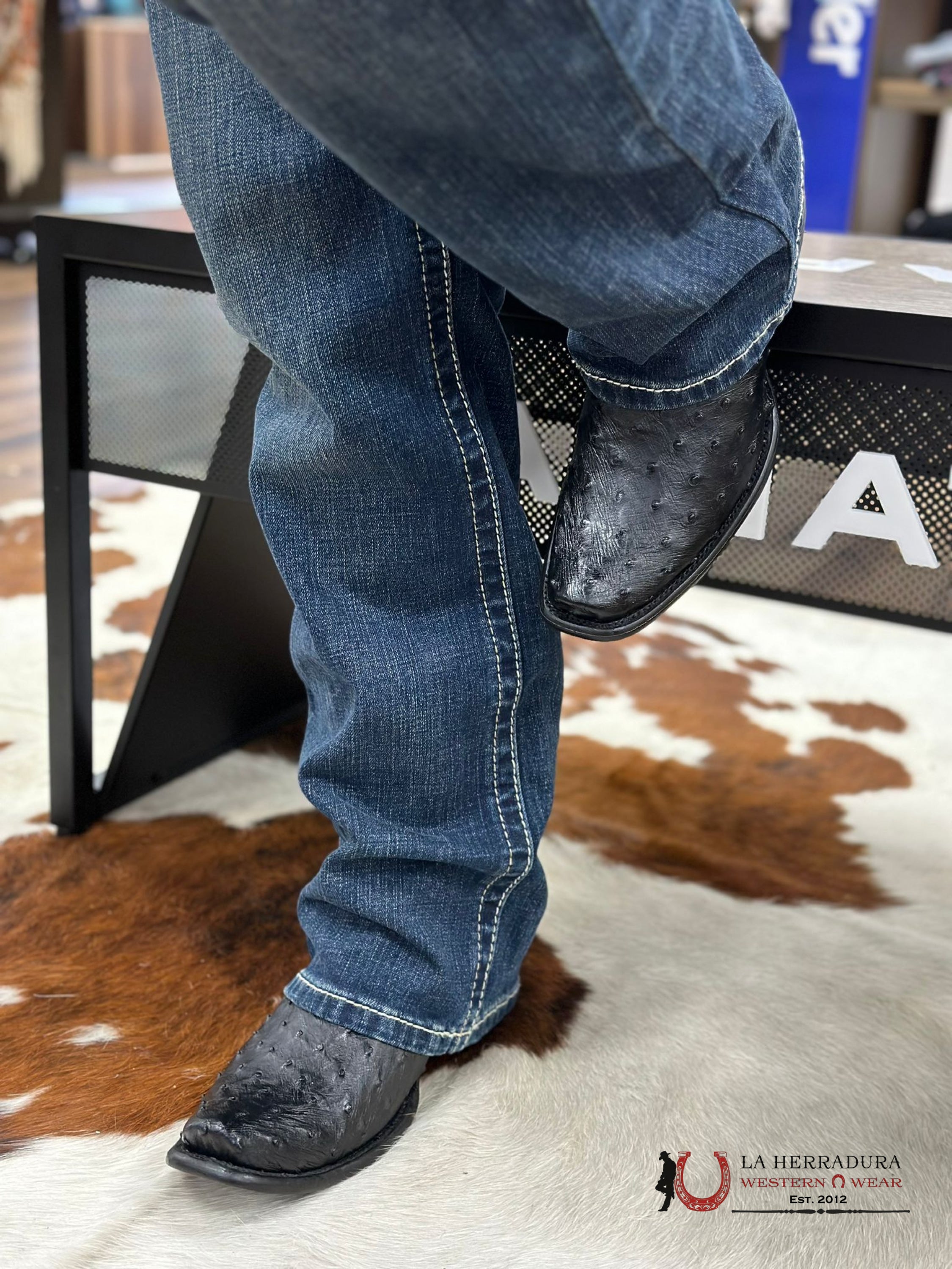 Wild West Dubai Short Boot Ostrich Black Botas Hombres