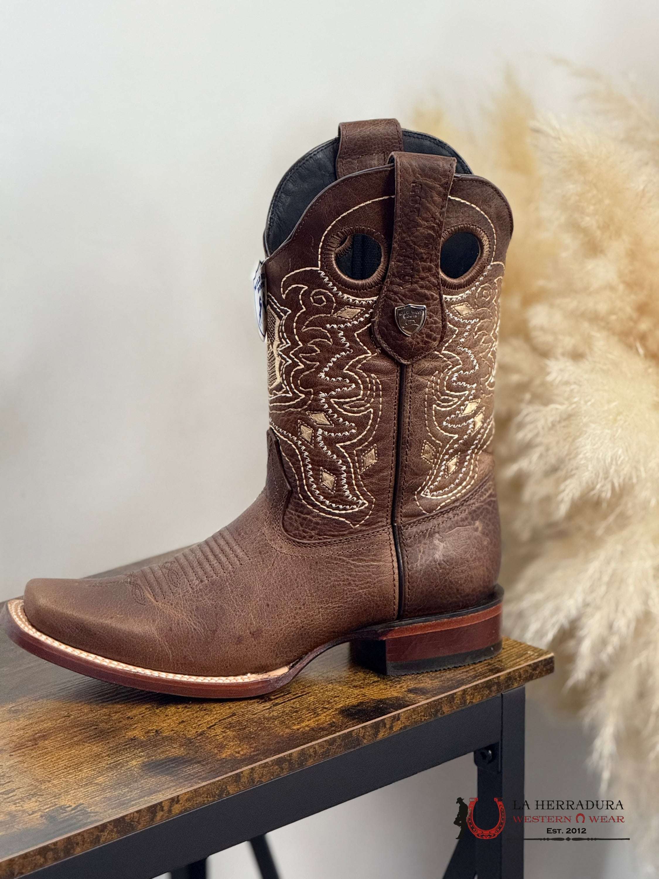 WILD WEST GRISLY BROWN NARROW SQ. TOE BOOT NON-VISIBLE STITCH BOTAS HOMBRES