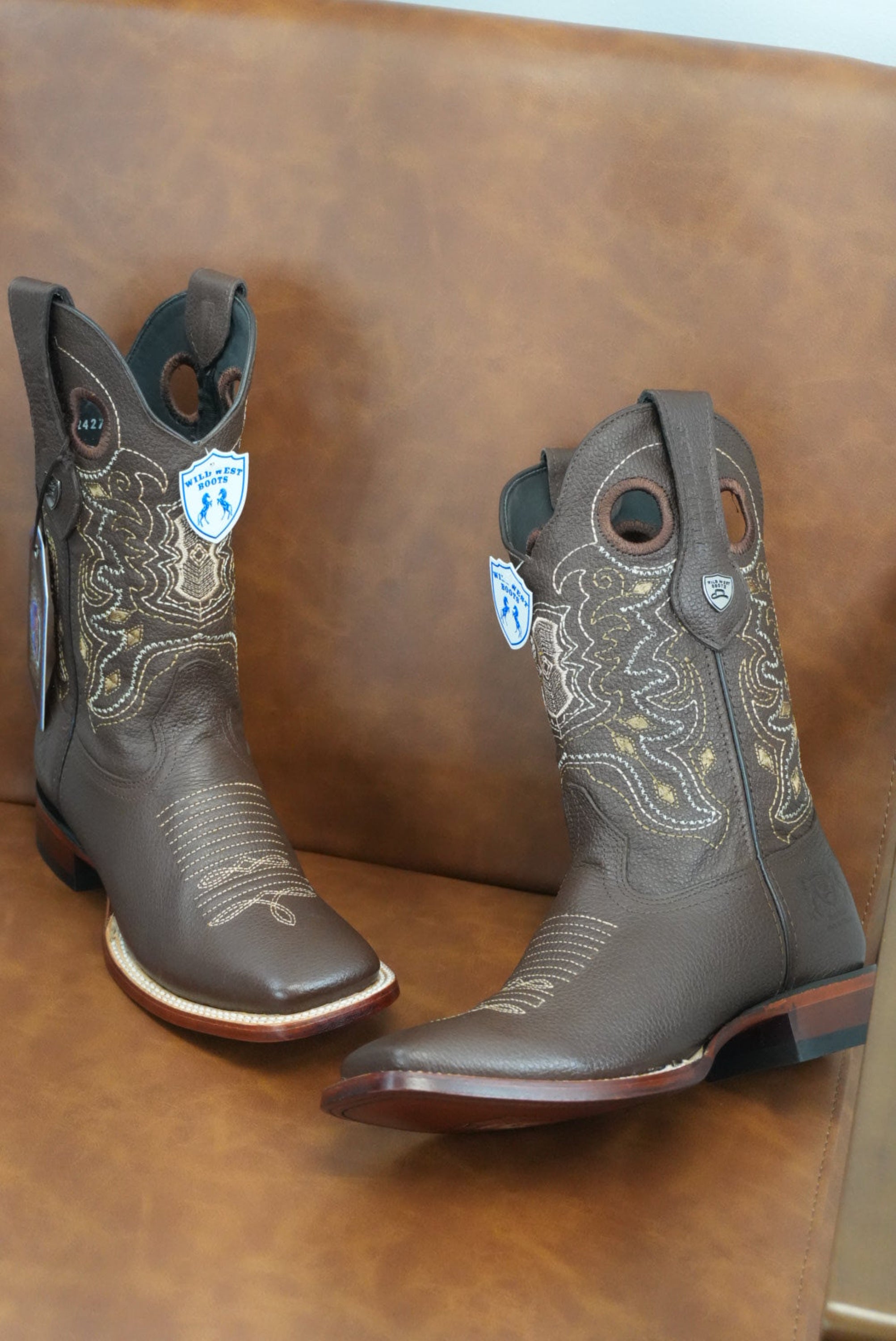 Wild West Grisly Brown Leather Sole Square Toe Boot- 2707 (824) BOTAS HOMBRES