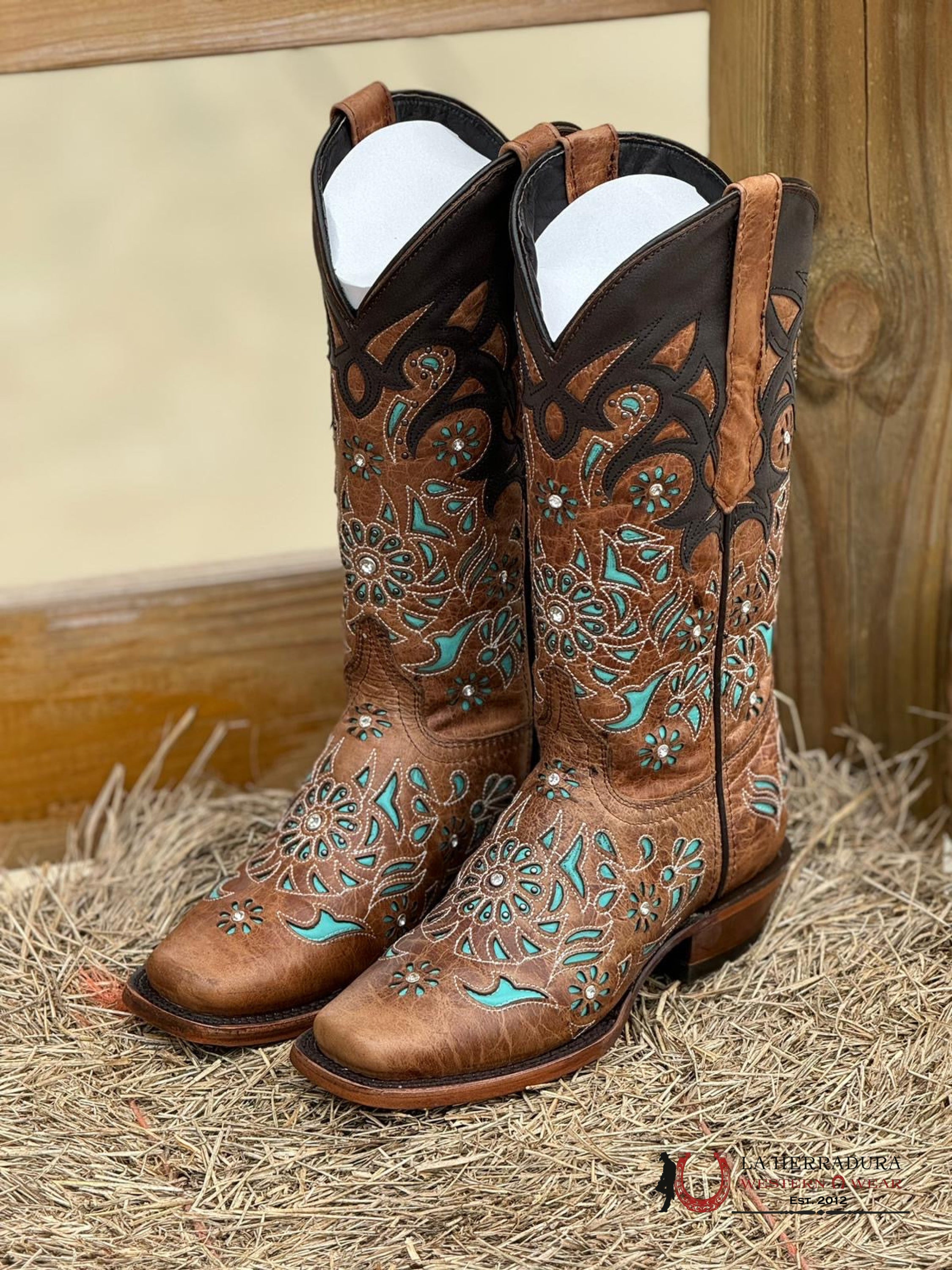 Wildflower Black Top Turquoise Semi Square Toe Jd0028 Botas Mujeres