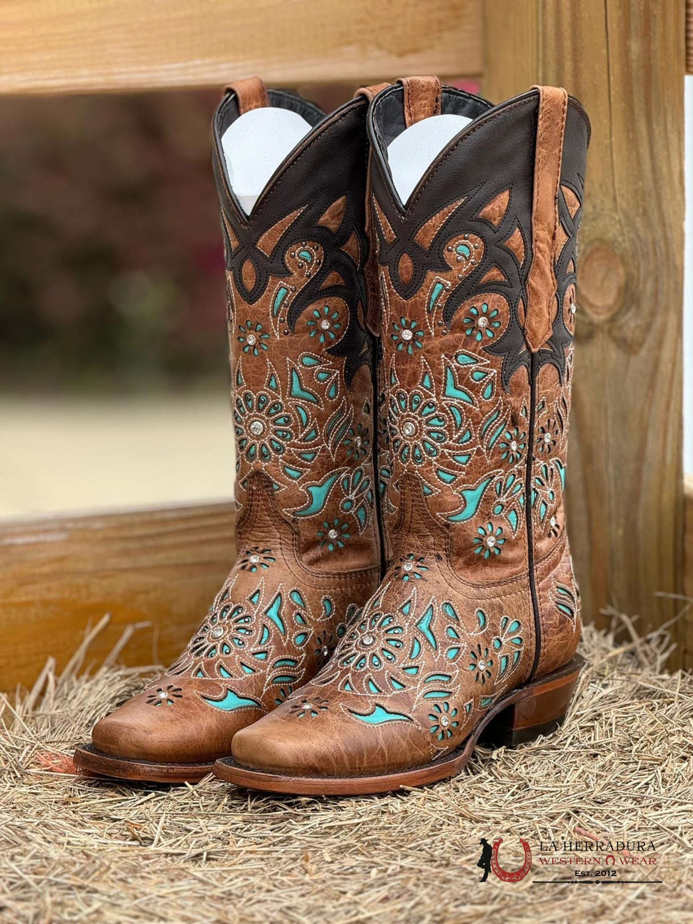 Wildflower Black Top Turquoise Semi Square Toe Jd0028 Botas Mujeres