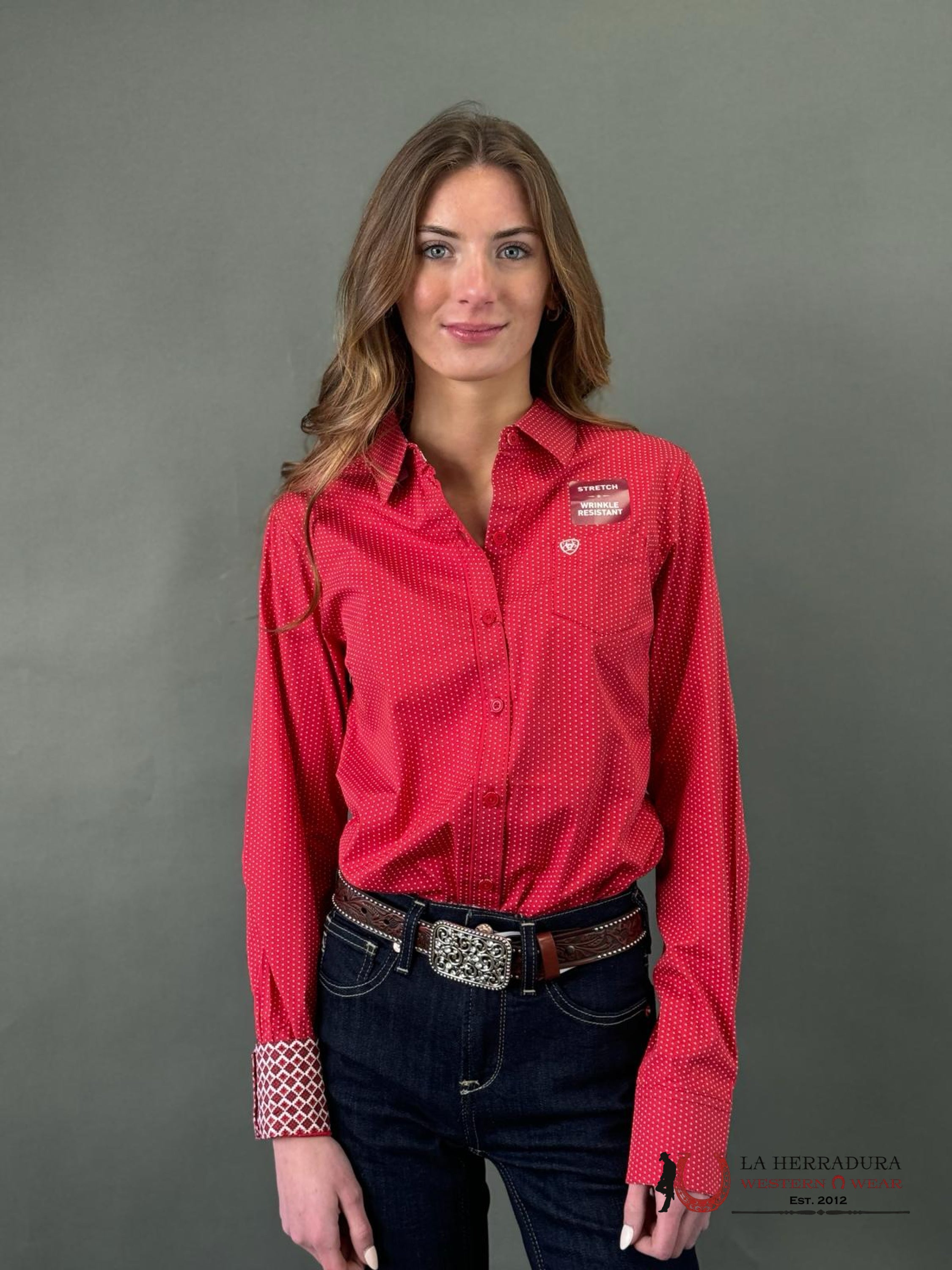 Women Ariat Kirby Carolina Dot Long Sleeve Shirt Ropa Mujeres