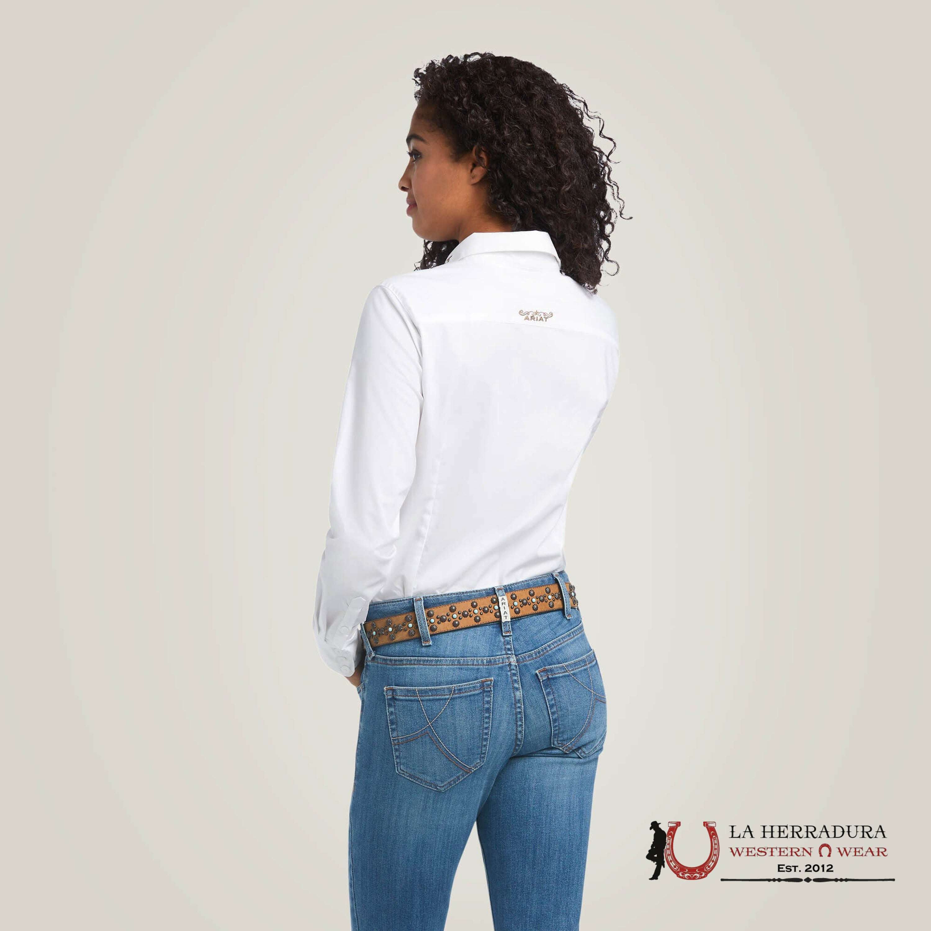 Women Ariat Kirby White With Leopard Logo Long Sleeve Shirt Ropa Mujeres
