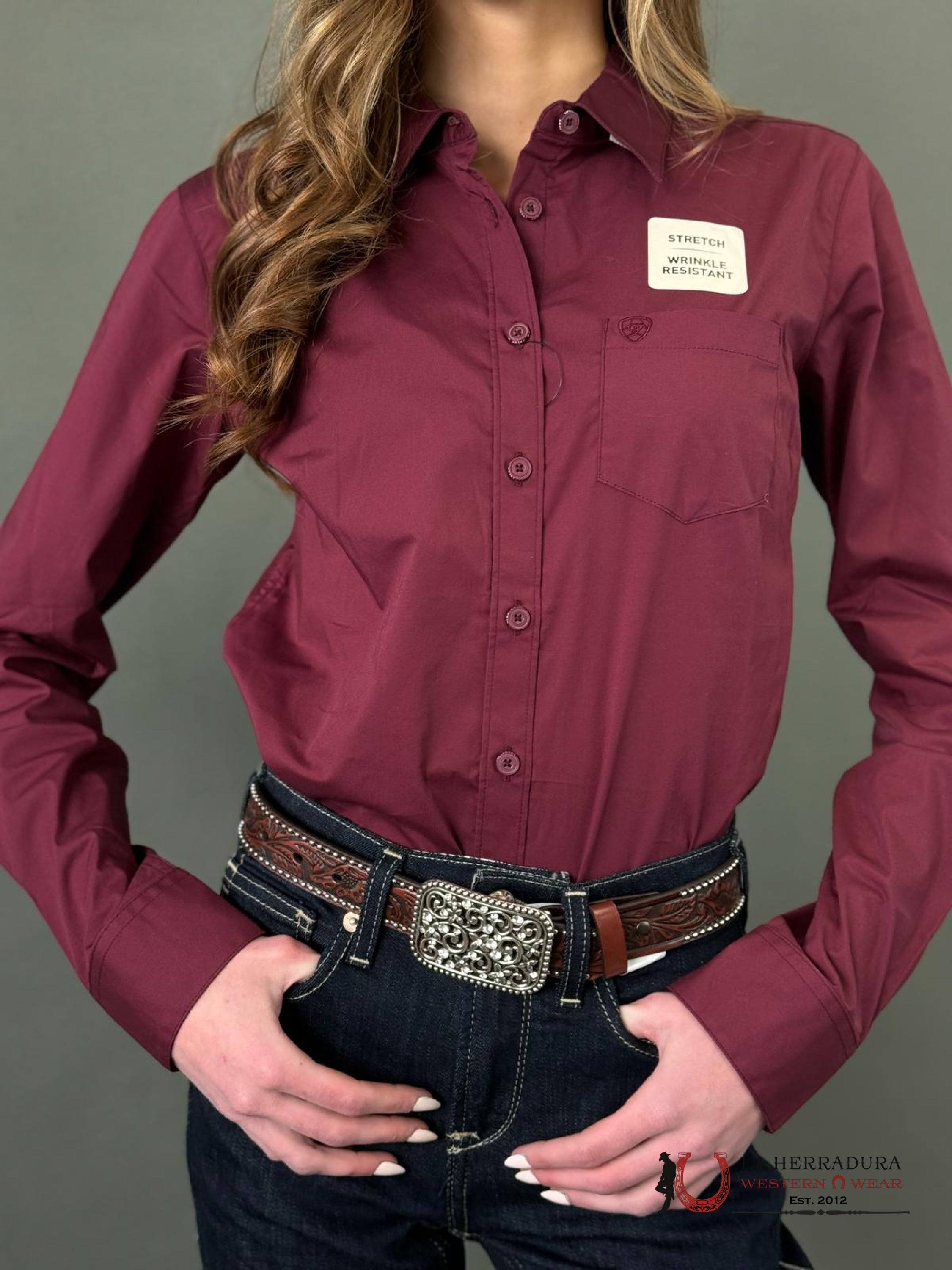 Women Ariat Kirby Long Sleeve Solid Burgundy Ropa Mujeres