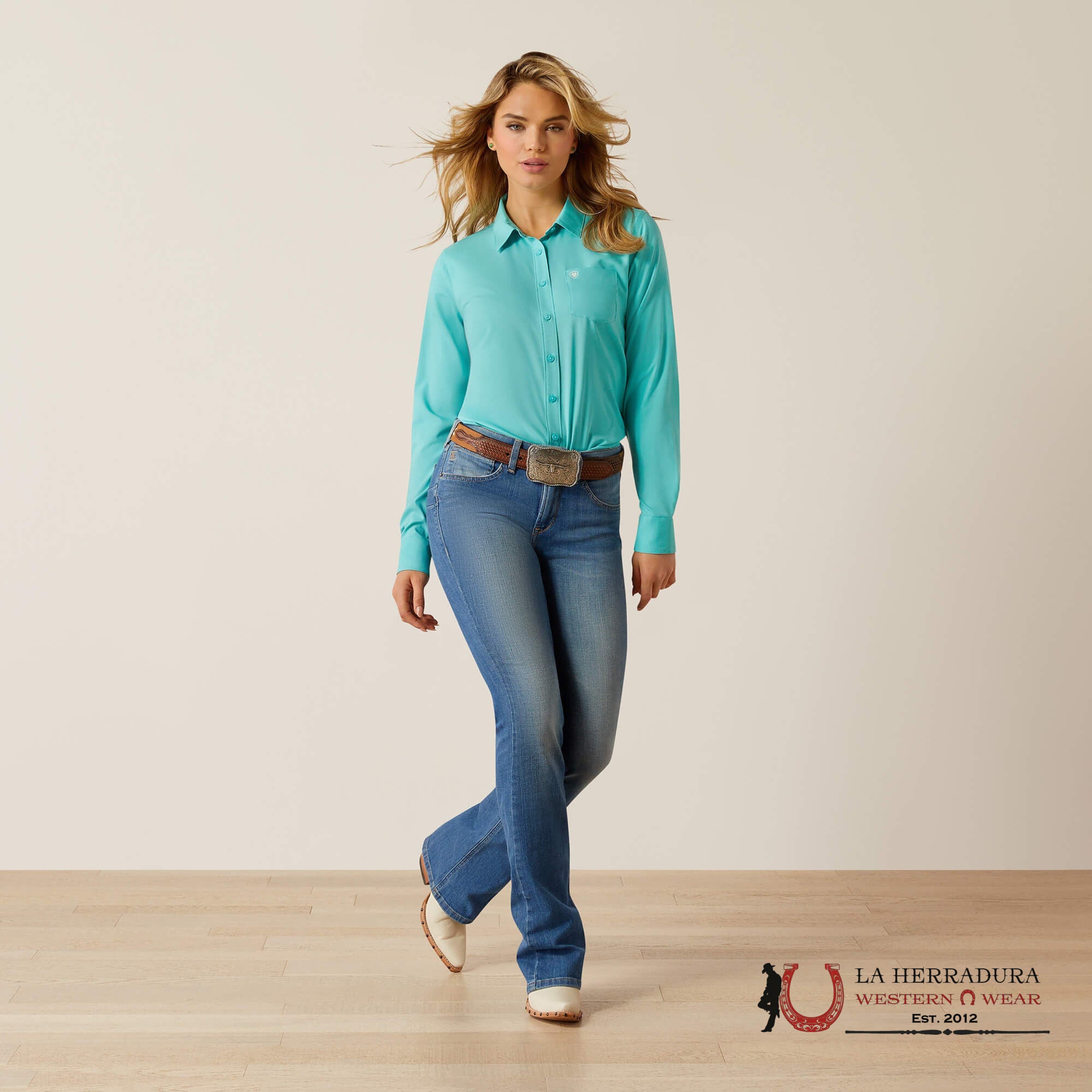 Ariat Kirby Pro Team Long Sleeve Shirt Blue Turquoise - 4758 Ropa Mujeres