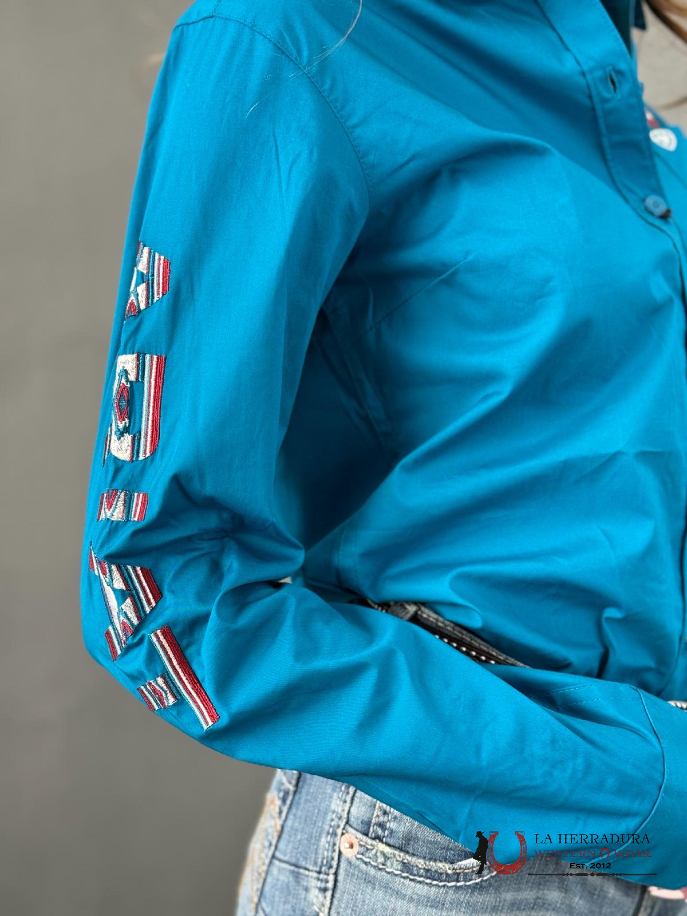 Women Ariat Crystal Teal Long Sleeve Shirt Ropa Mujeres