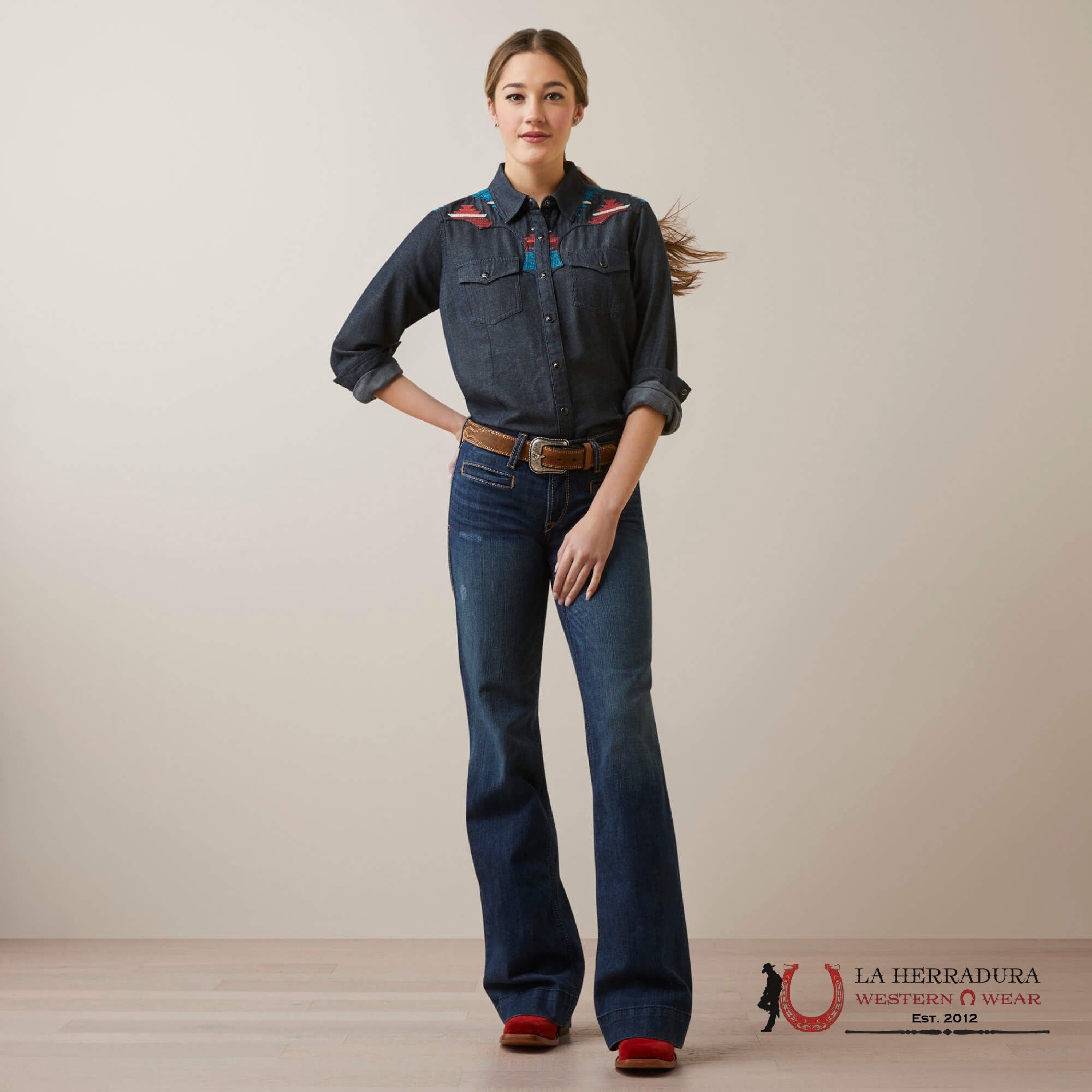 WOMEN ARIAT RINSED BOTTON UP LONG SHIRAT 10046312 ROPA MUJERES