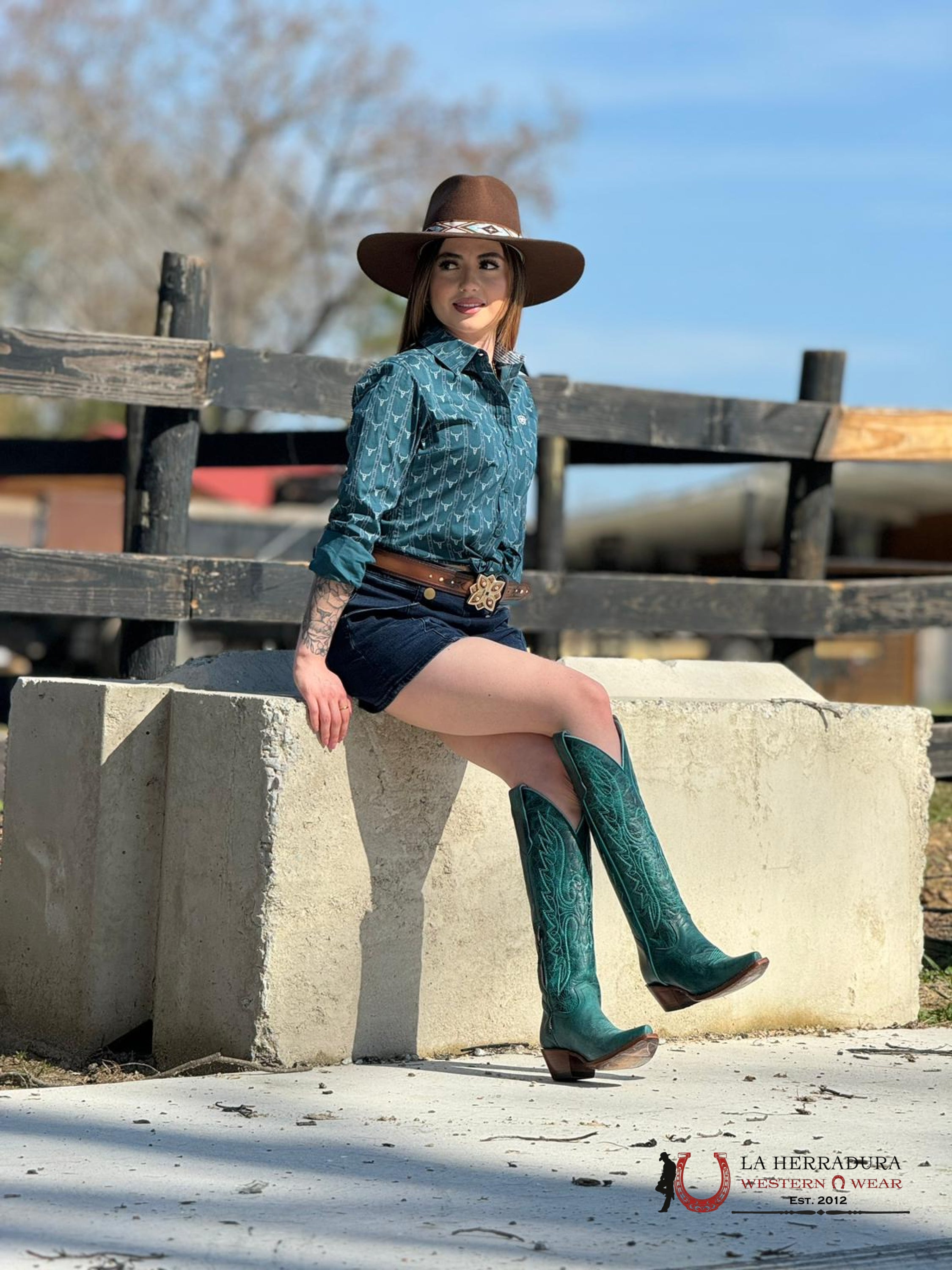 Women Ariat Kirby Steerhead Print Long Sleeve Shirt Ropa Mujeres