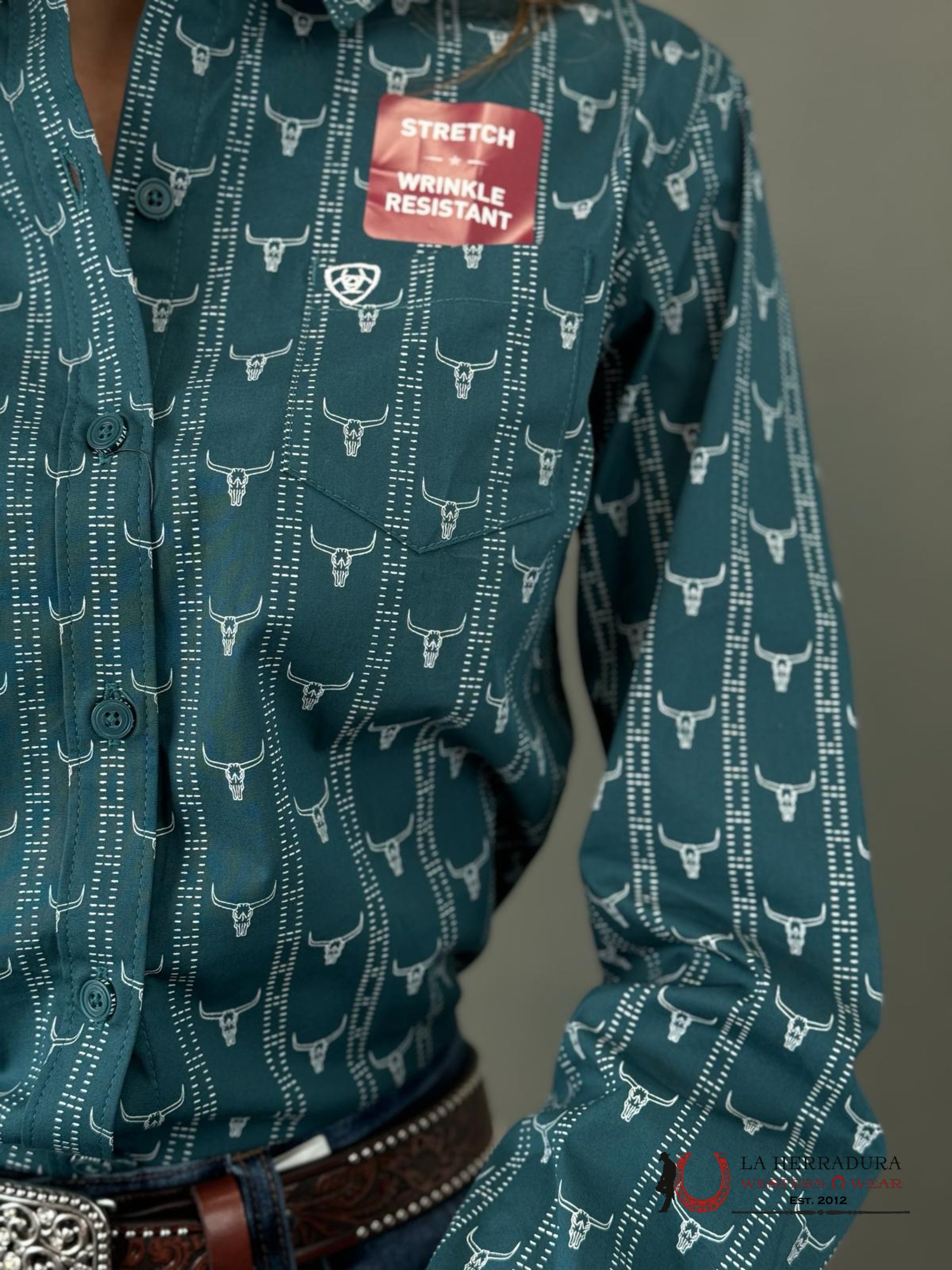 Women Ariat Kirby Steerhead Print Long Sleeve Shirt Ropa Mujeres