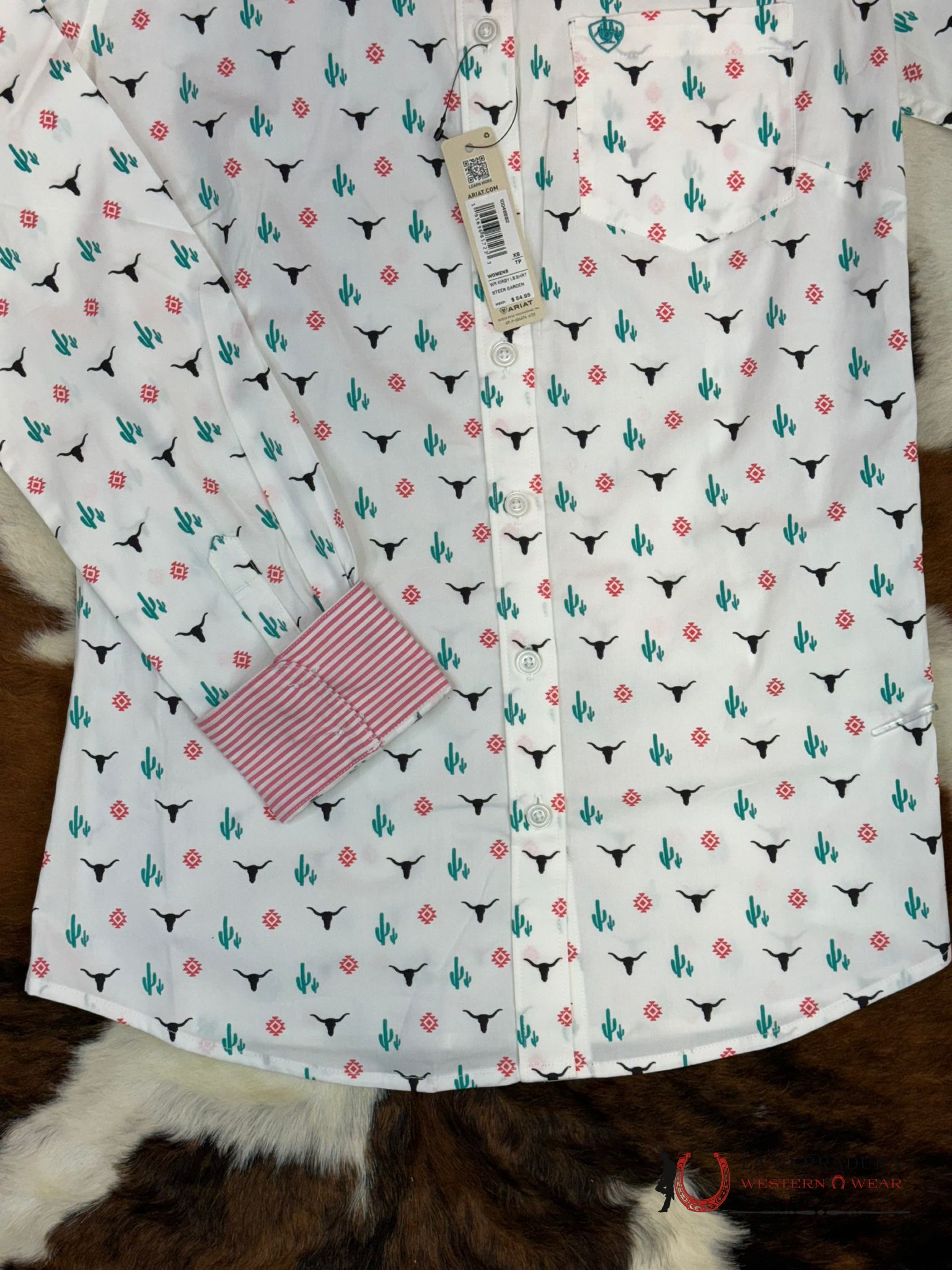 Women Ariat Team Kirby Long Sleeve Steer Garden Western Print Ropa Mujeres