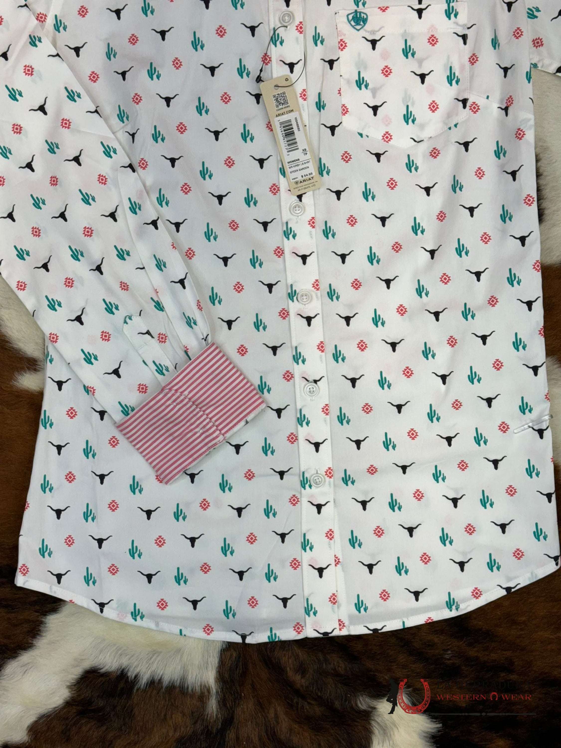 Women Ariat Team Kirby Long Sleeve Steer Garden Western Print Ropa Mujeres