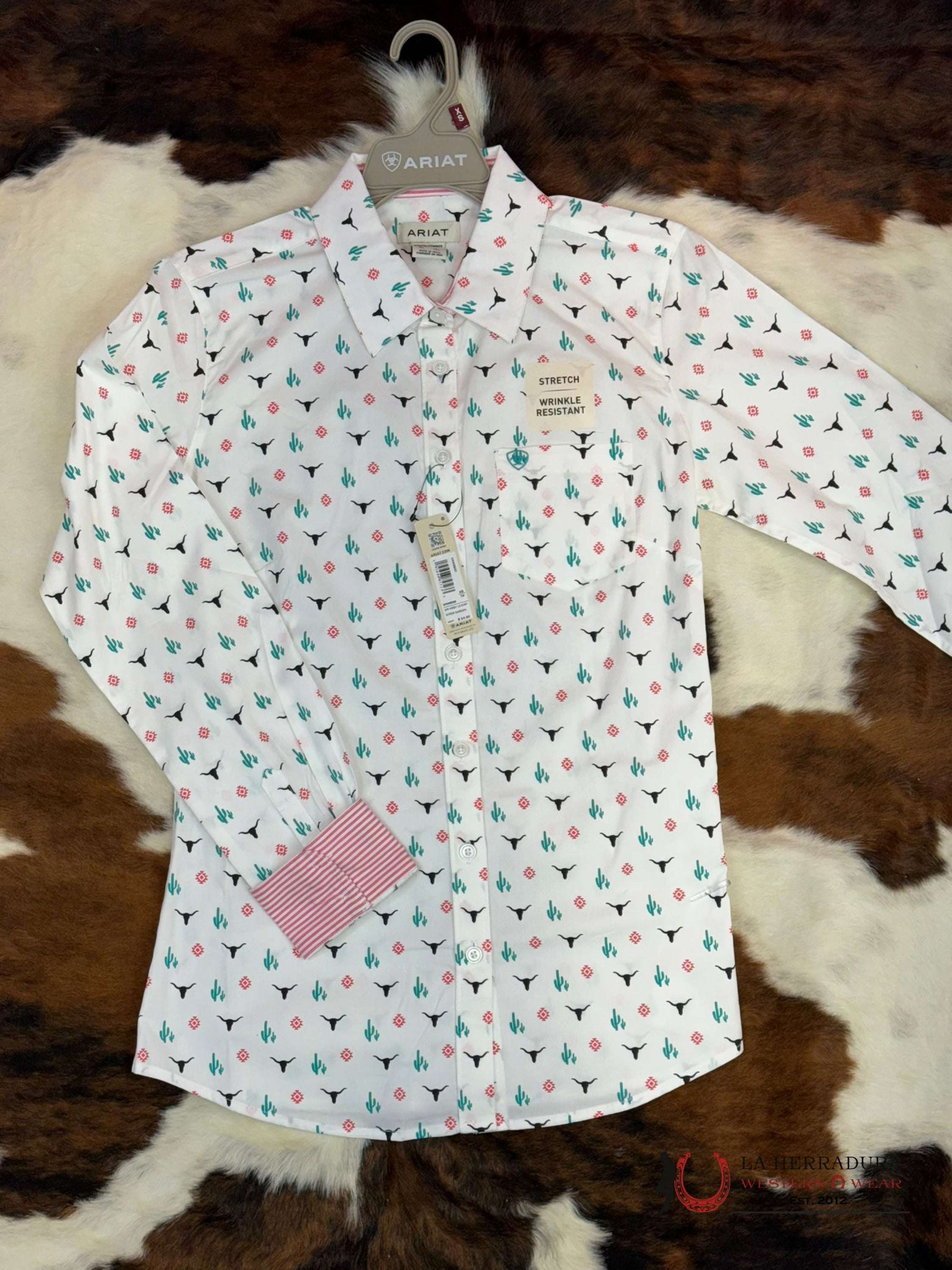 Women Ariat Team Kirby Long Sleeve Steer Garden Western Print Ropa Mujeres
