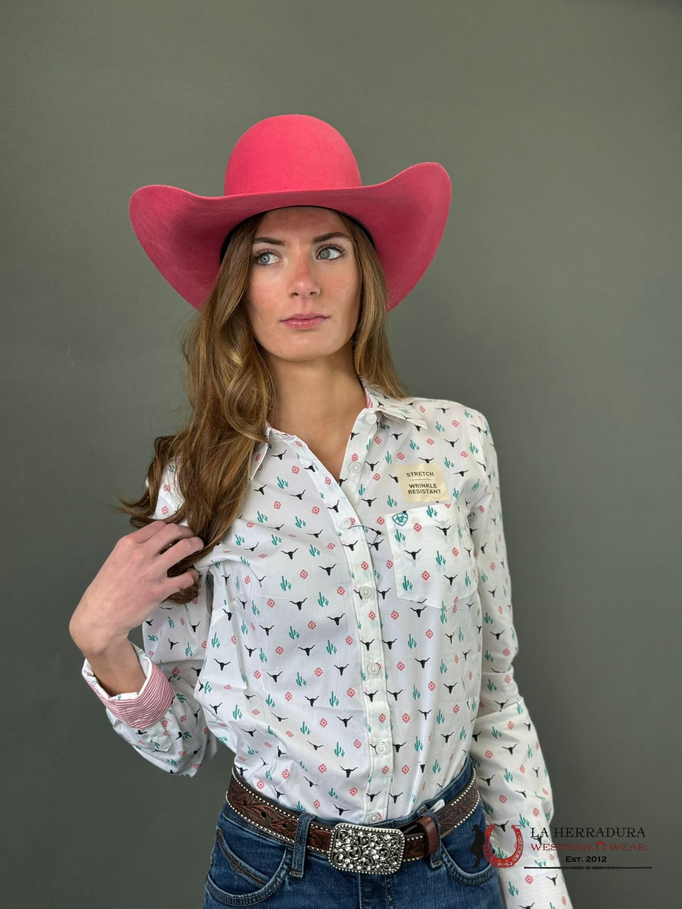 Women Ariat Team Kirby Long Sleeve Steer Garden Western Print Ropa Mujeres