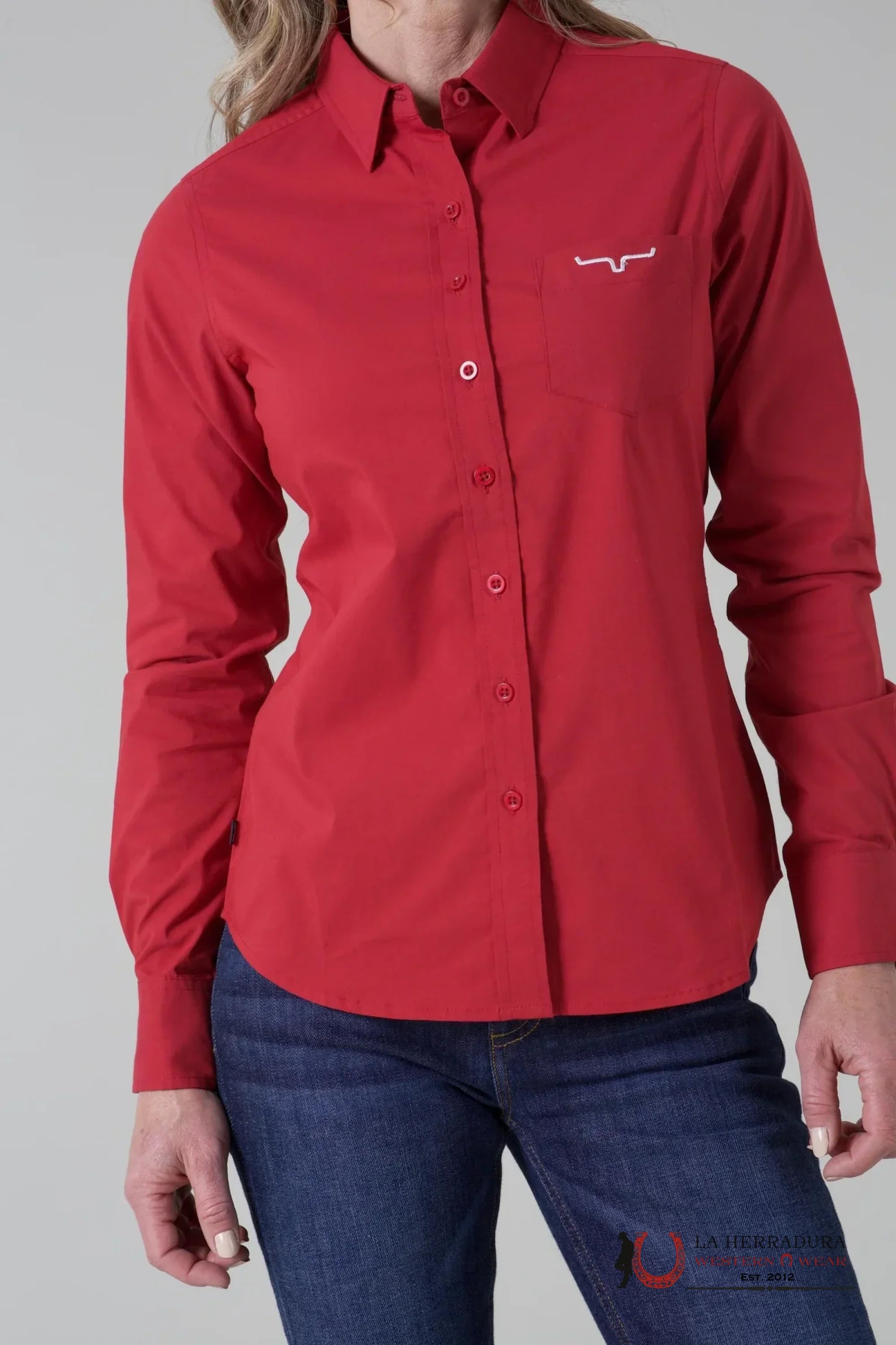 Women Kim Ranch Long Sleeve Red Shirt ROPA MUJERES