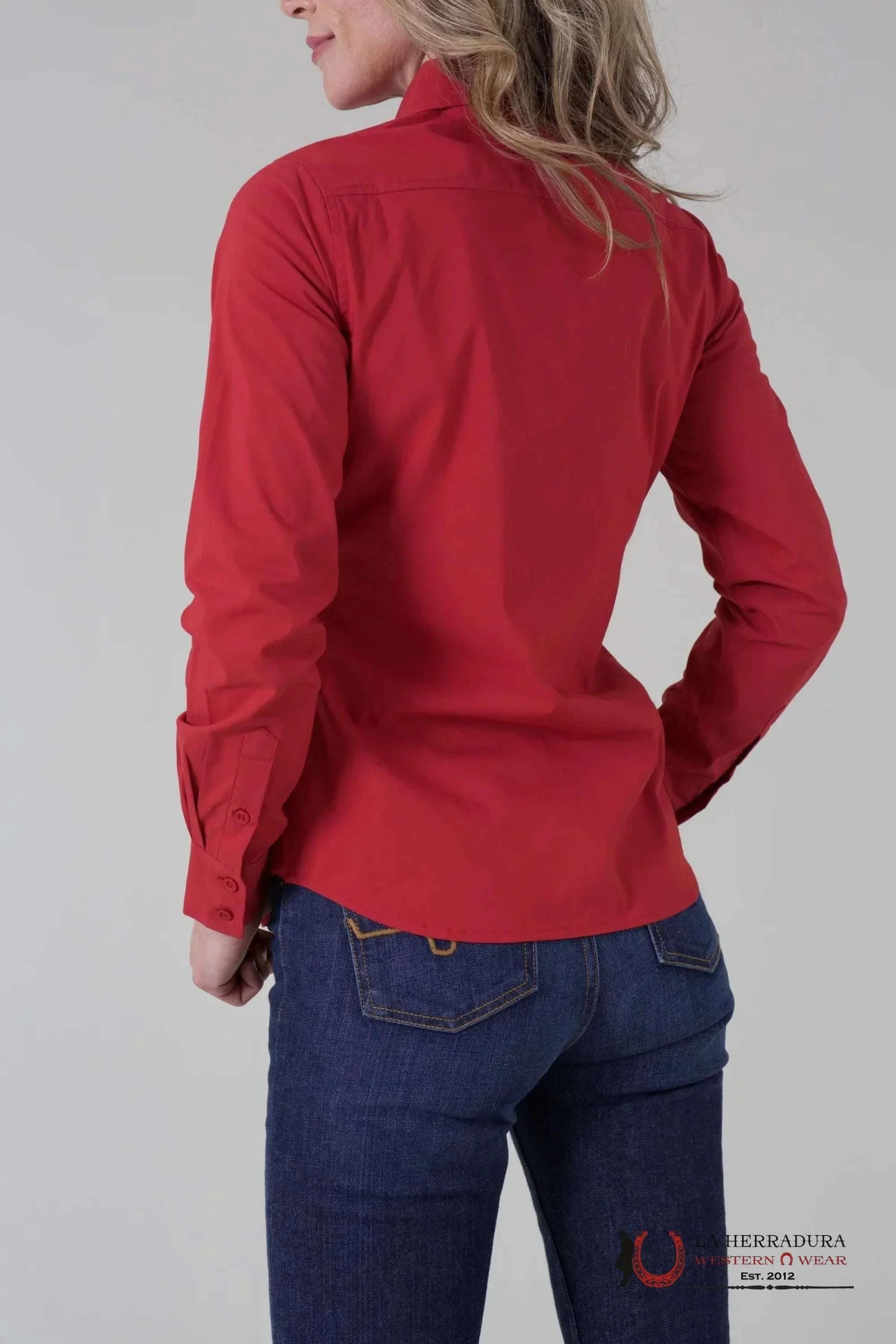 Women Kim Ranch Long Sleeve Red Shirt ROPA MUJERES