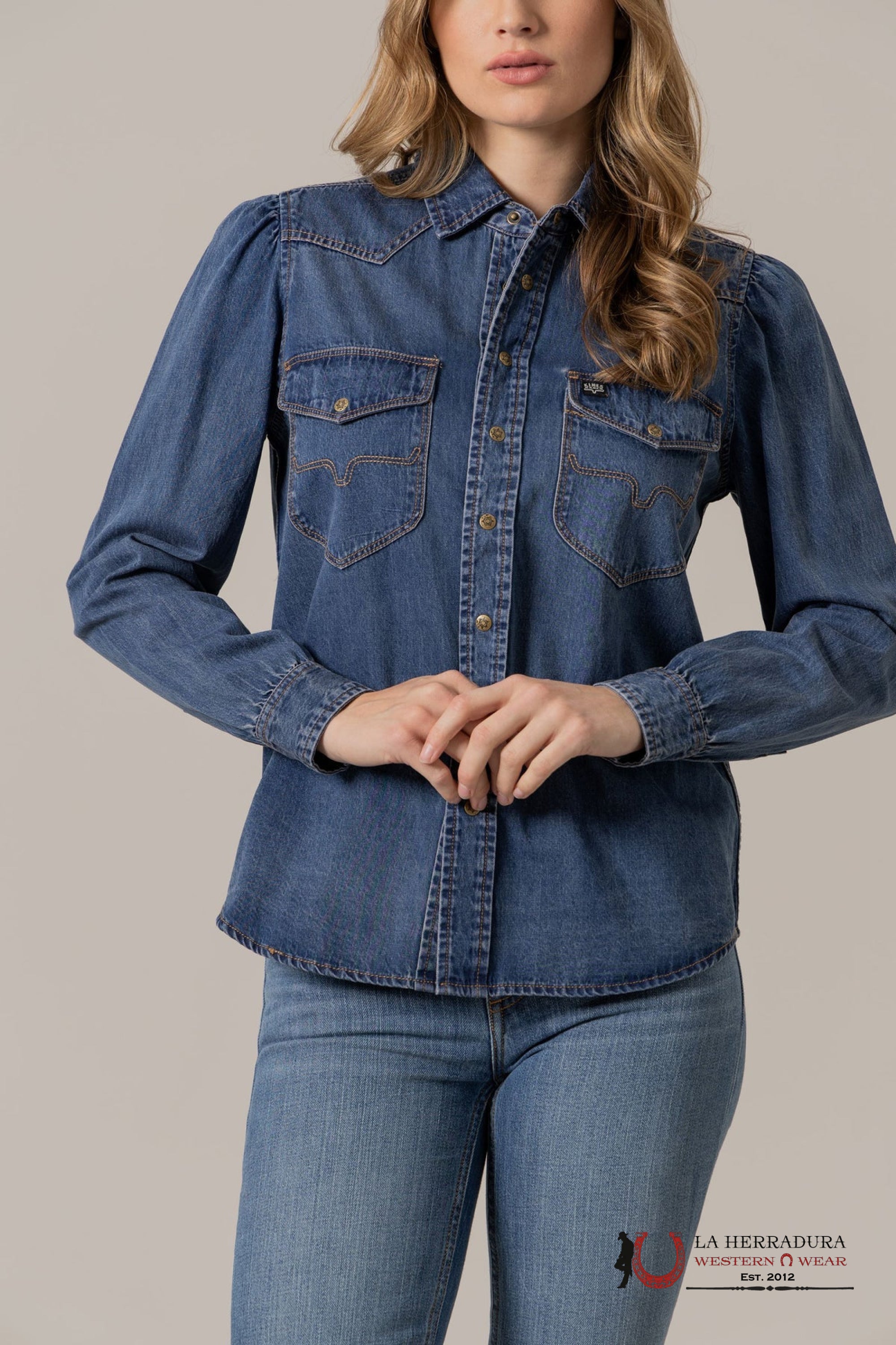 Women Kimes Ranch Long Sleeve Jane Denim Snap Shirt ROPA MUJERES
