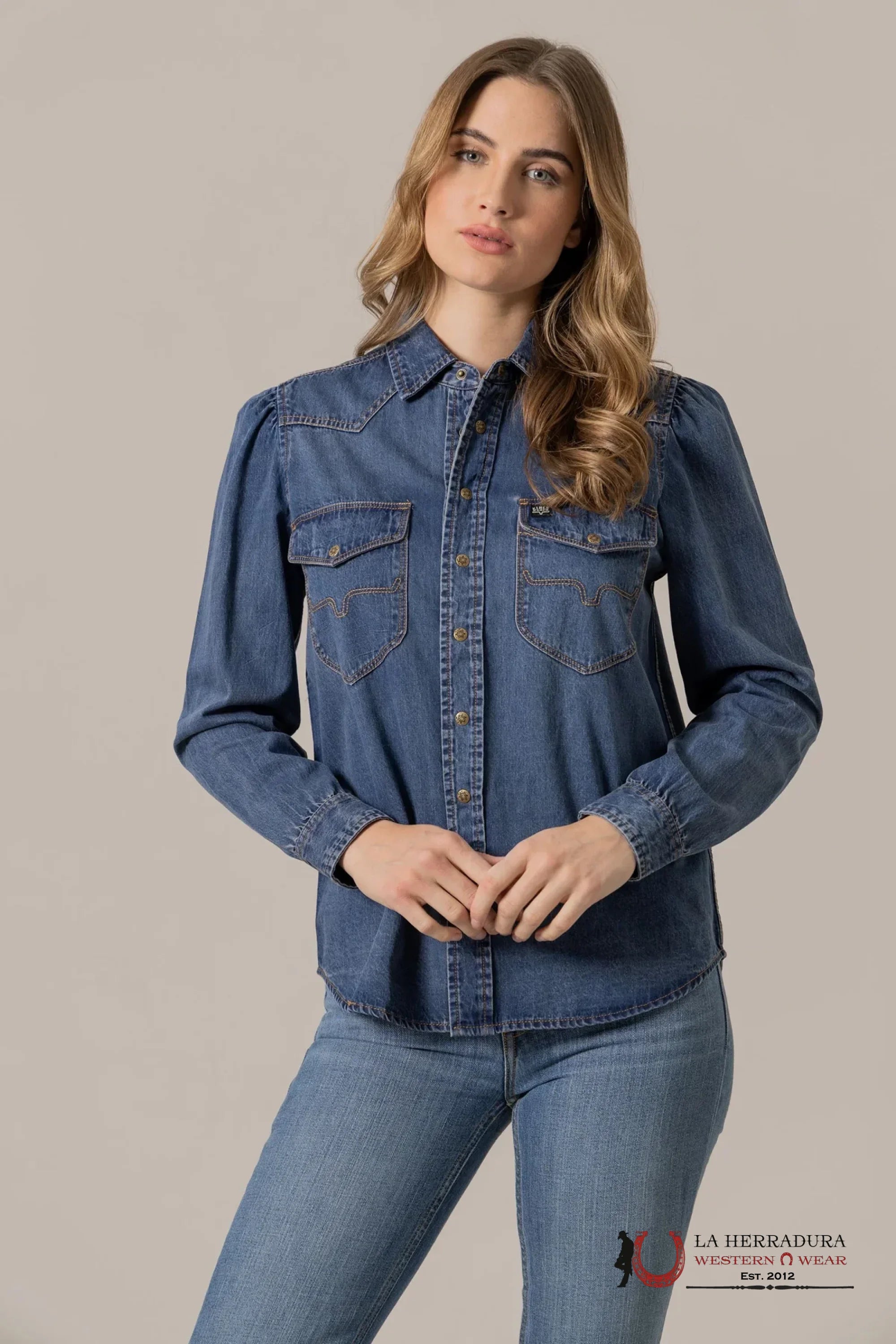 Women Kimes Ranch Long Sleeve Jane Denim Snap Shirt ROPA MUJERES