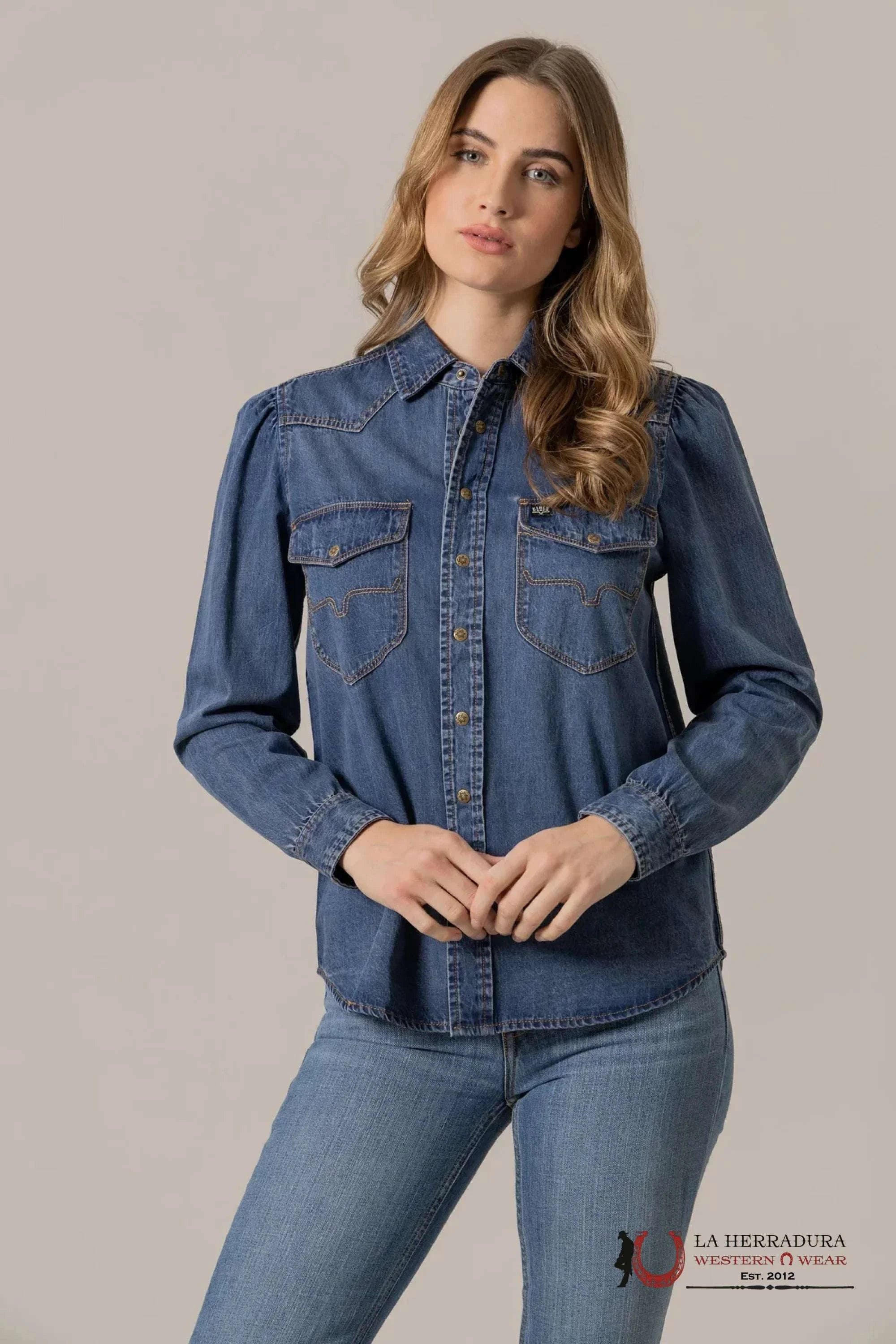 Women Kimes Ranch Long Sleeve Jane Denim Snap Shirt ROPA MUJERES