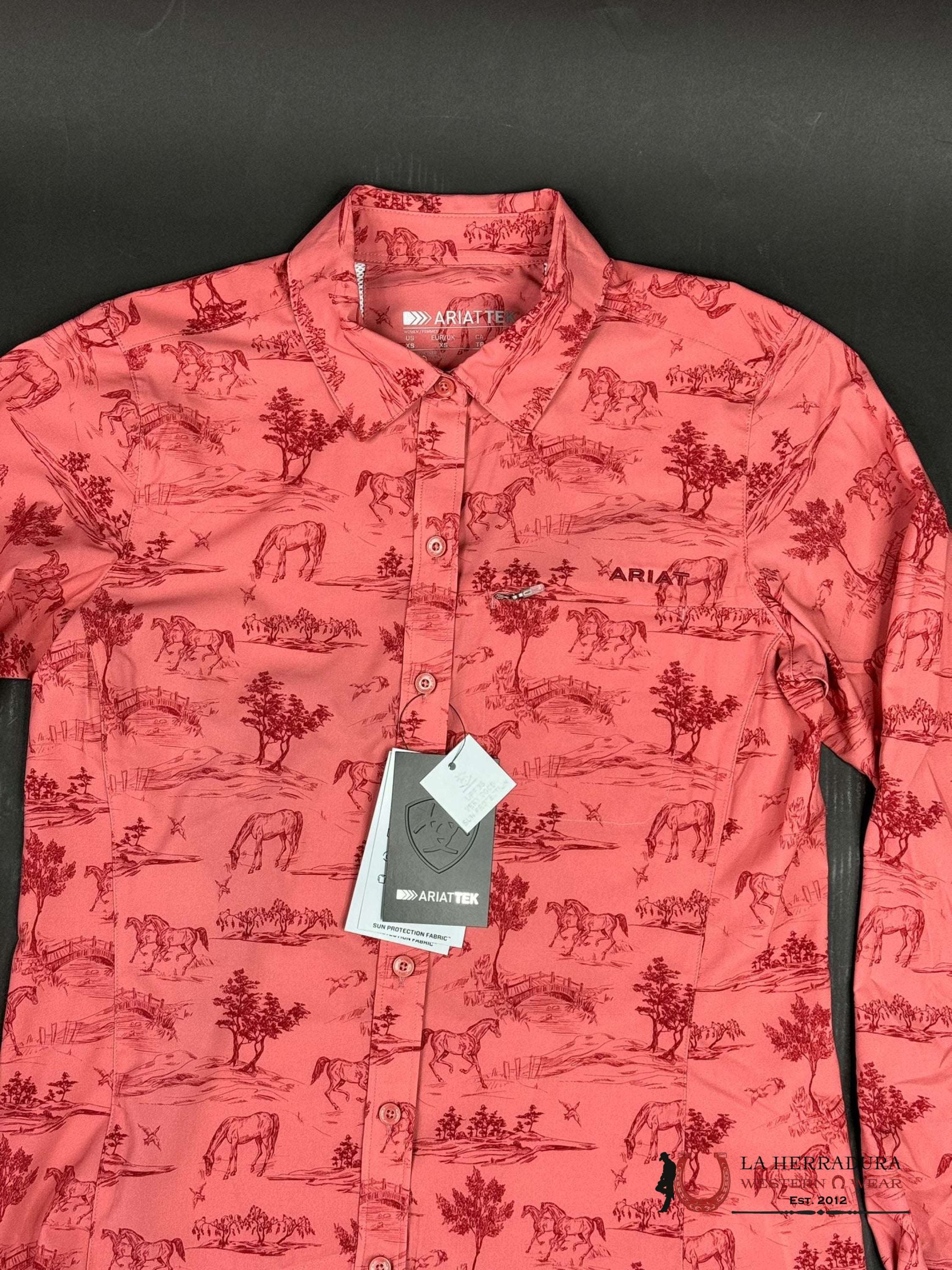 Women Ariat Ventek Long Sleeve Shirt Faded Rose Toile Ropa Mujeres