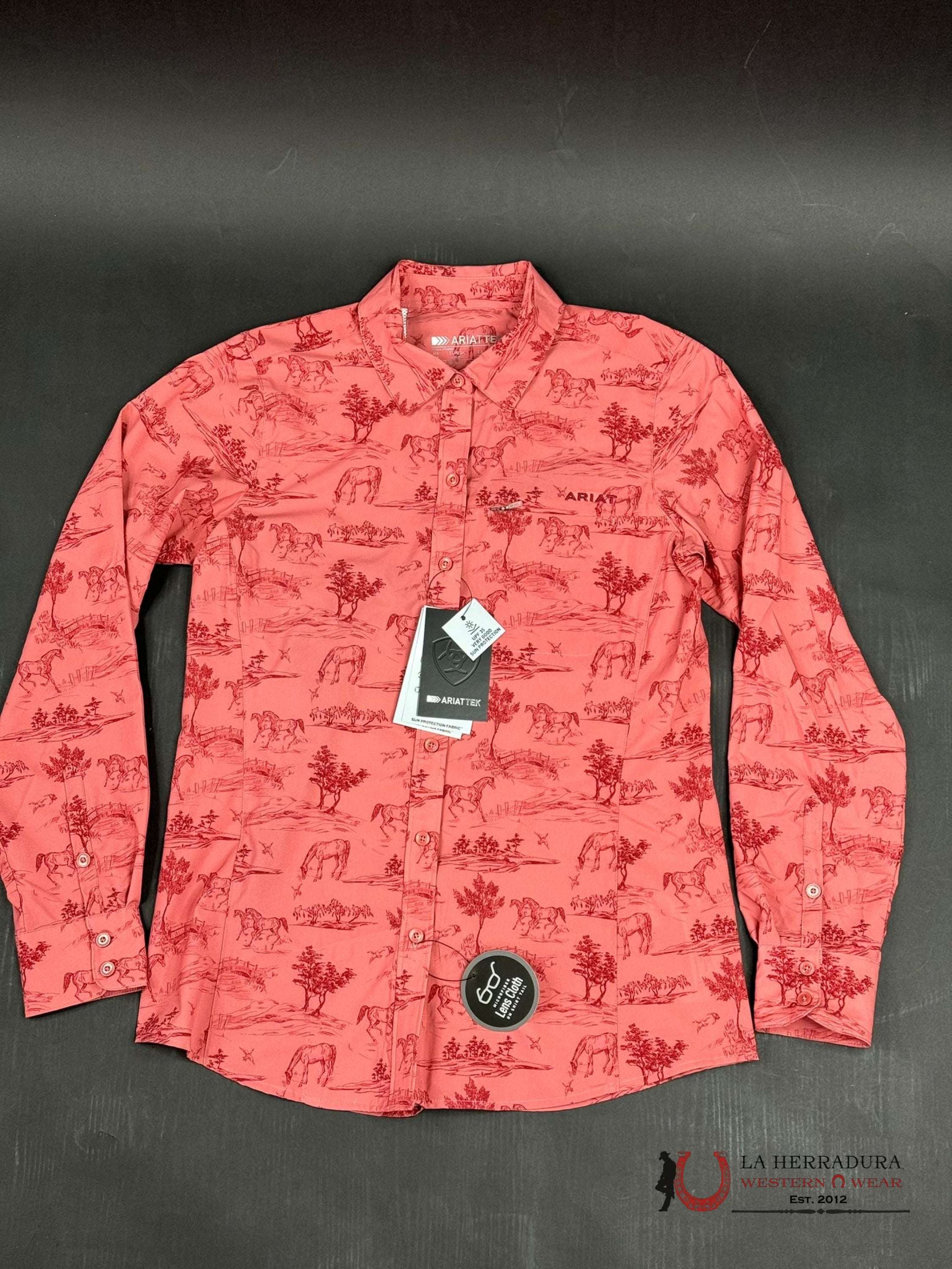 Women Ariat Ventek Long Sleeve Shirt Faded Rose Toile Ropa Mujeres