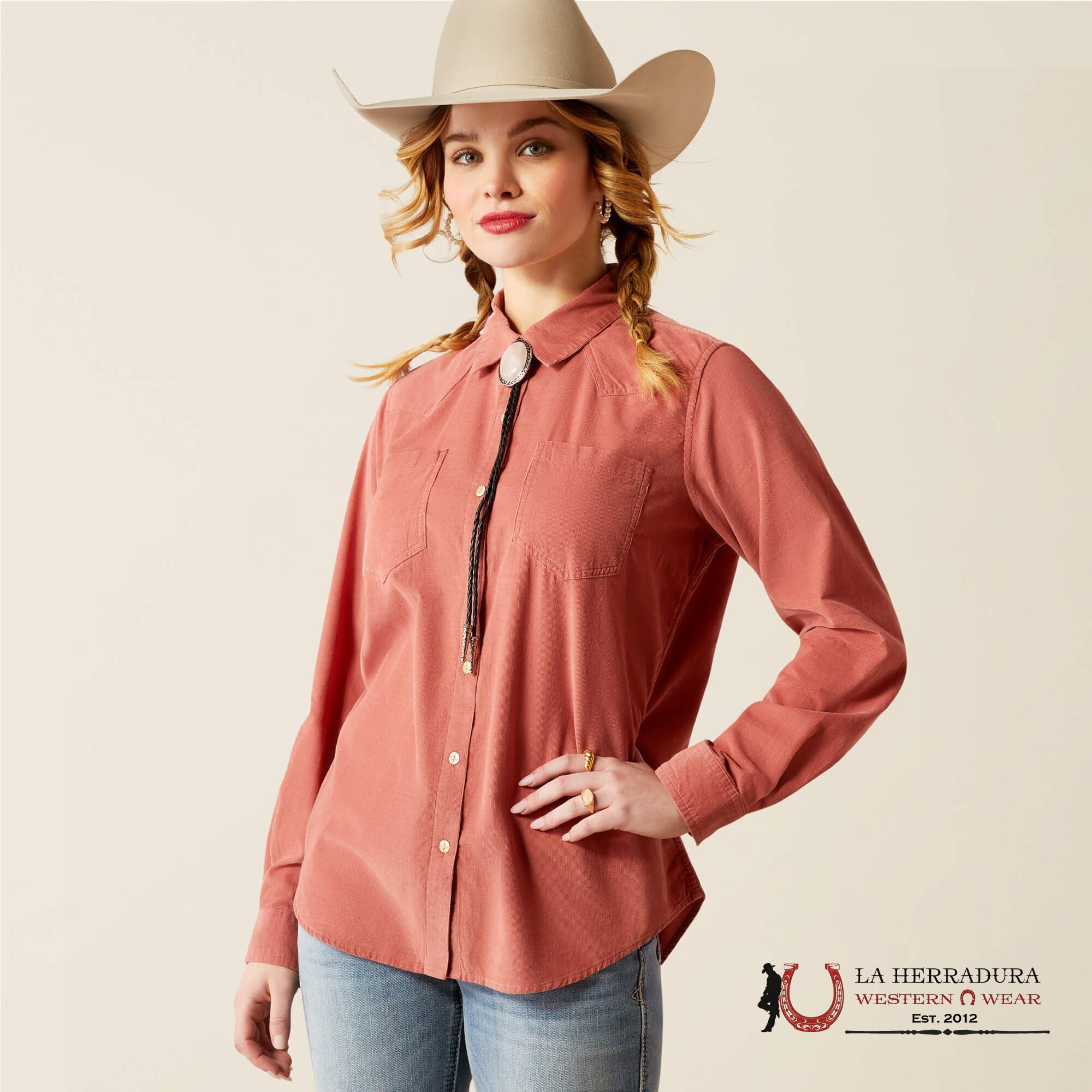 WOMENS ARIAT BILLIE JEAN CORDED LONG SLEEVE SHIRT LIGHT MAHOGANY 10053971 ROPA MUJERES