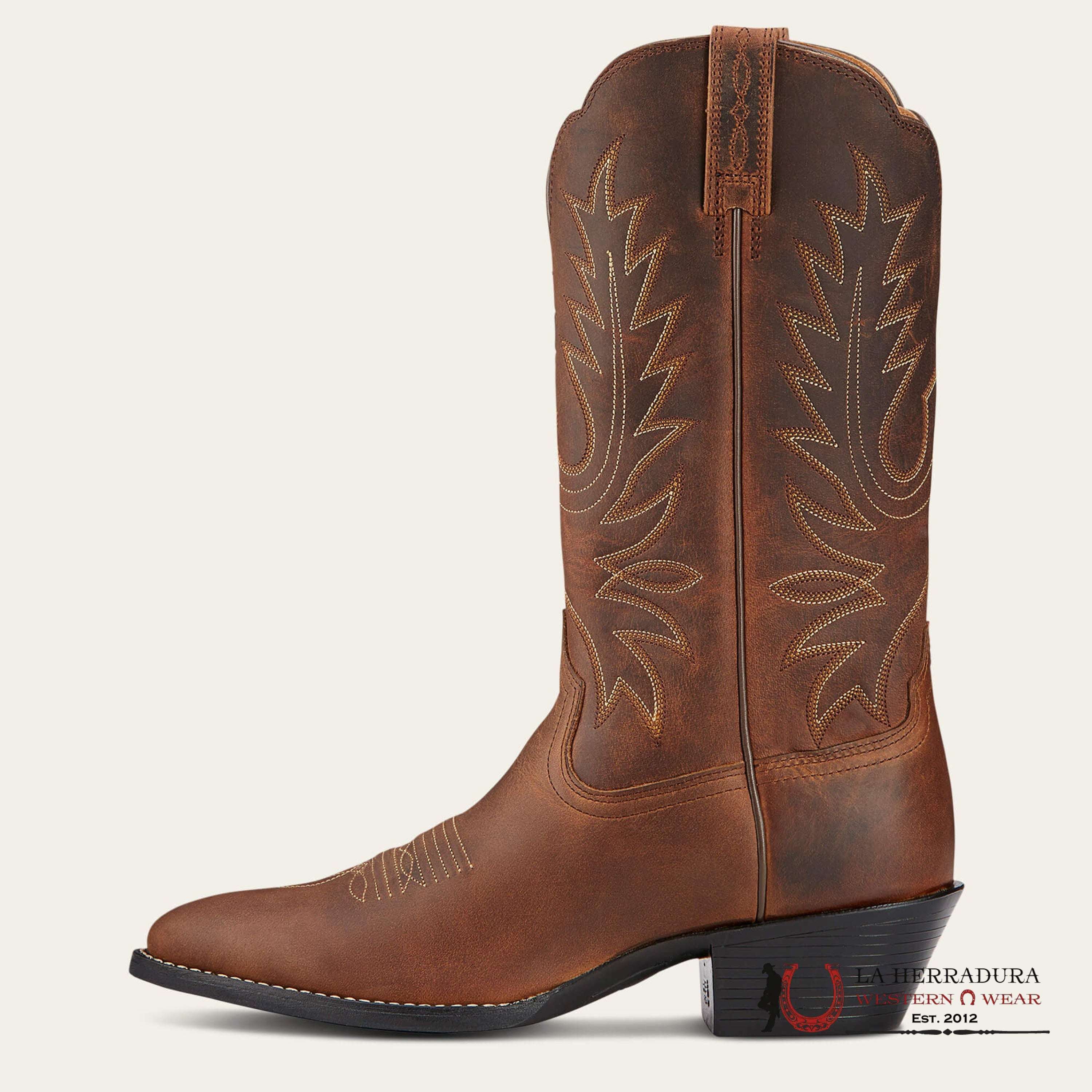 Womens Ariat Heritage Western Round Toe Distressed Brown Botas Mujeres