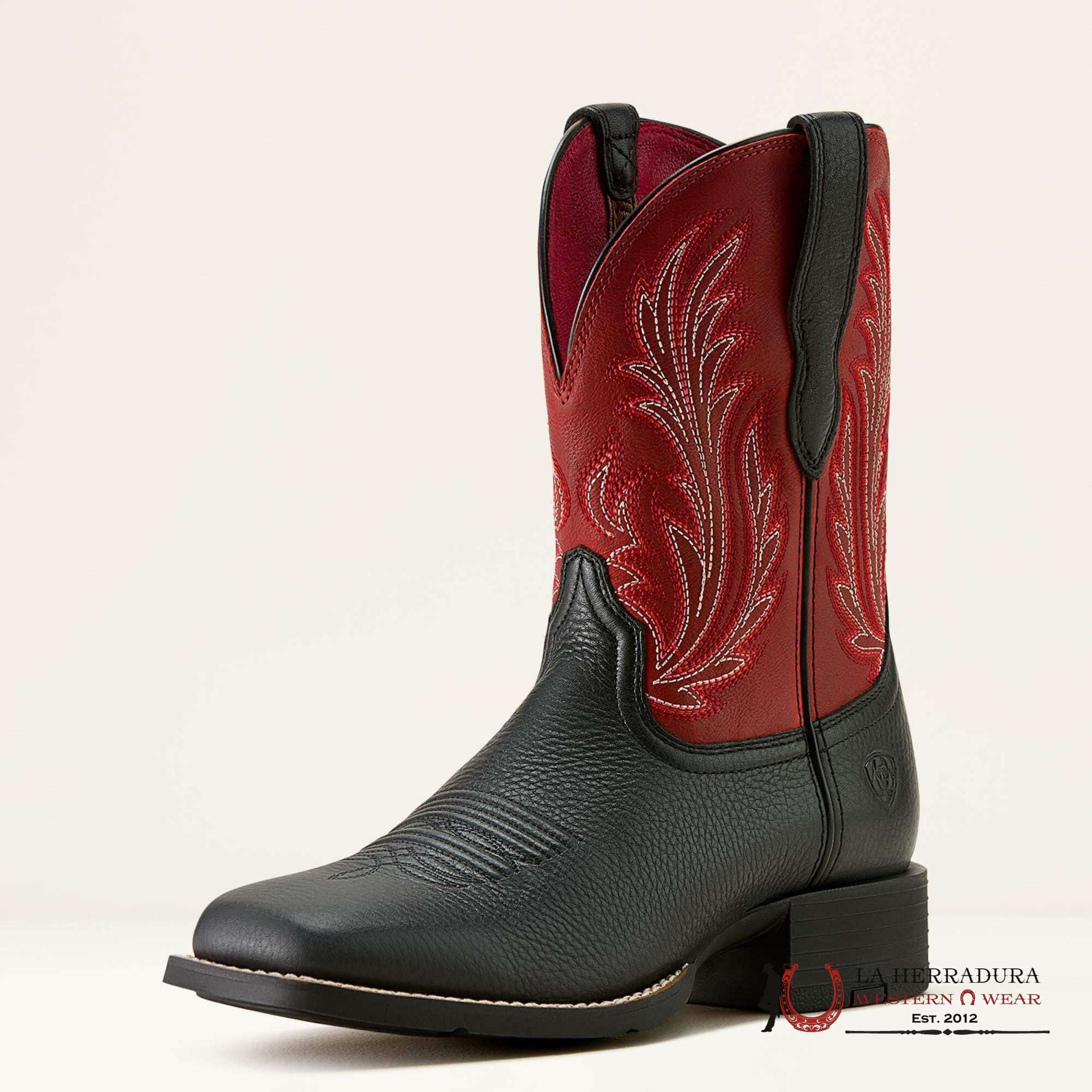 WOMENS ARIAT ROUND UP FILLY BLACK DEERTAN BLOOD RED 10064075 BOTAS MUJERES