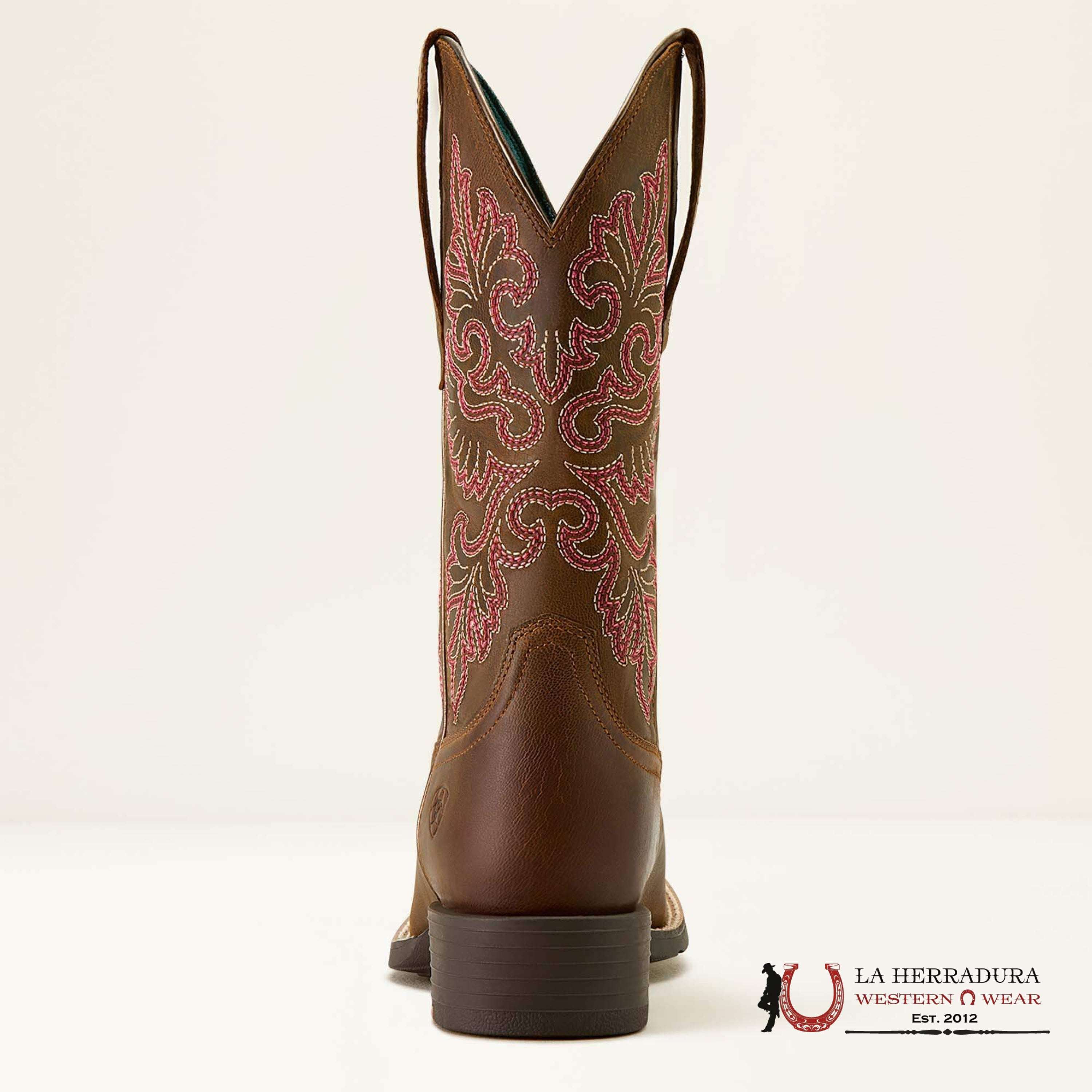 WOMENS ARIAT ROUND UP WIDE SQUARE TOE STRETCHFIT SASSY BROWN 10064078 BOTAS MUJERES