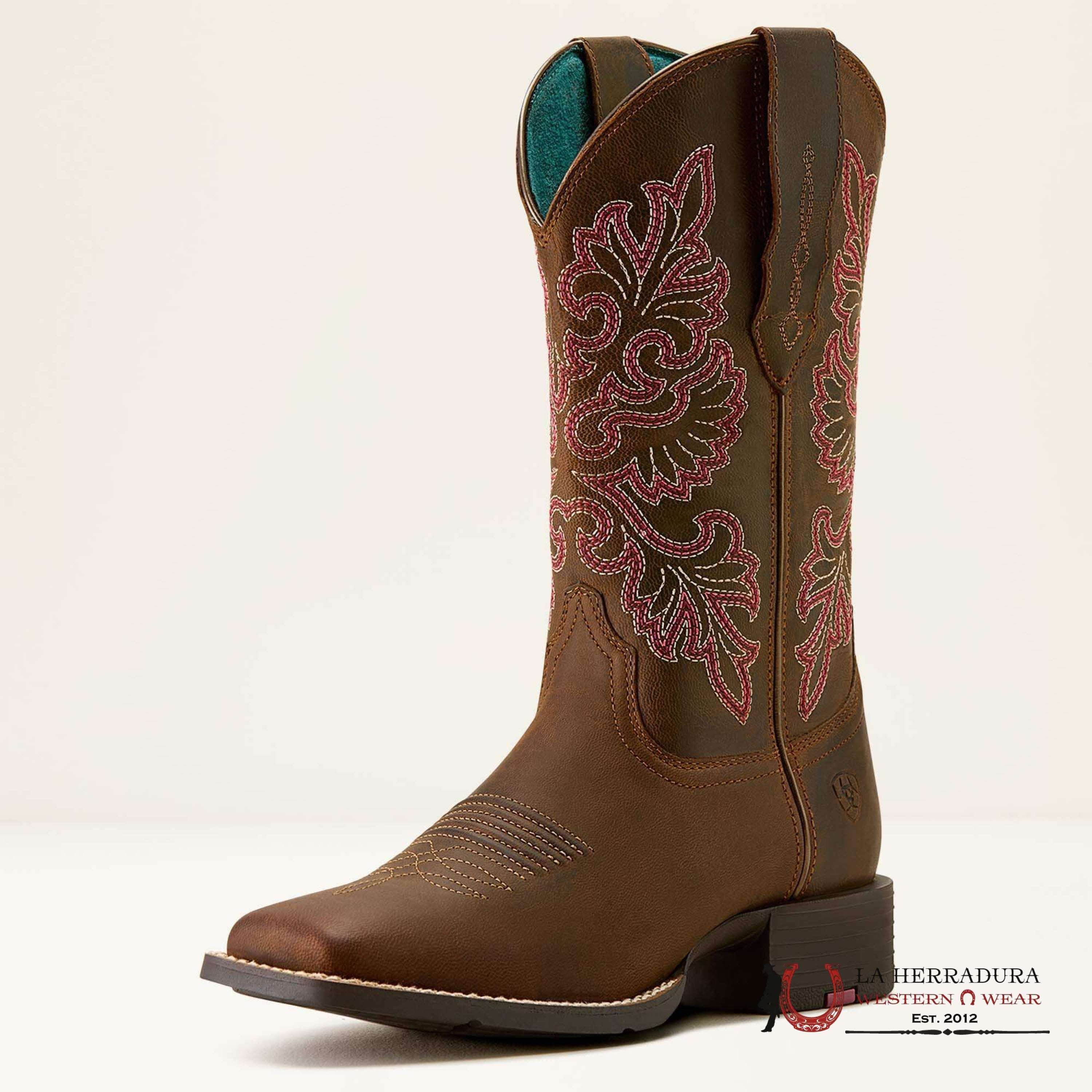 WOMENS ARIAT ROUND UP WIDE SQUARE TOE STRETCHFIT SASSY BROWN 10064078 BOTAS MUJERES