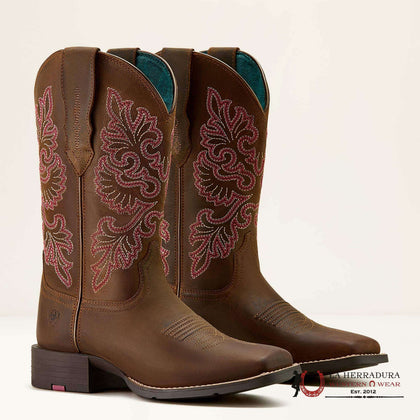 BOTAS VAQUERAS DE MUJER ARIAT ROUND UP WIDE SQUARE TOE STRETCHFIT SASSY BROWN 10064078