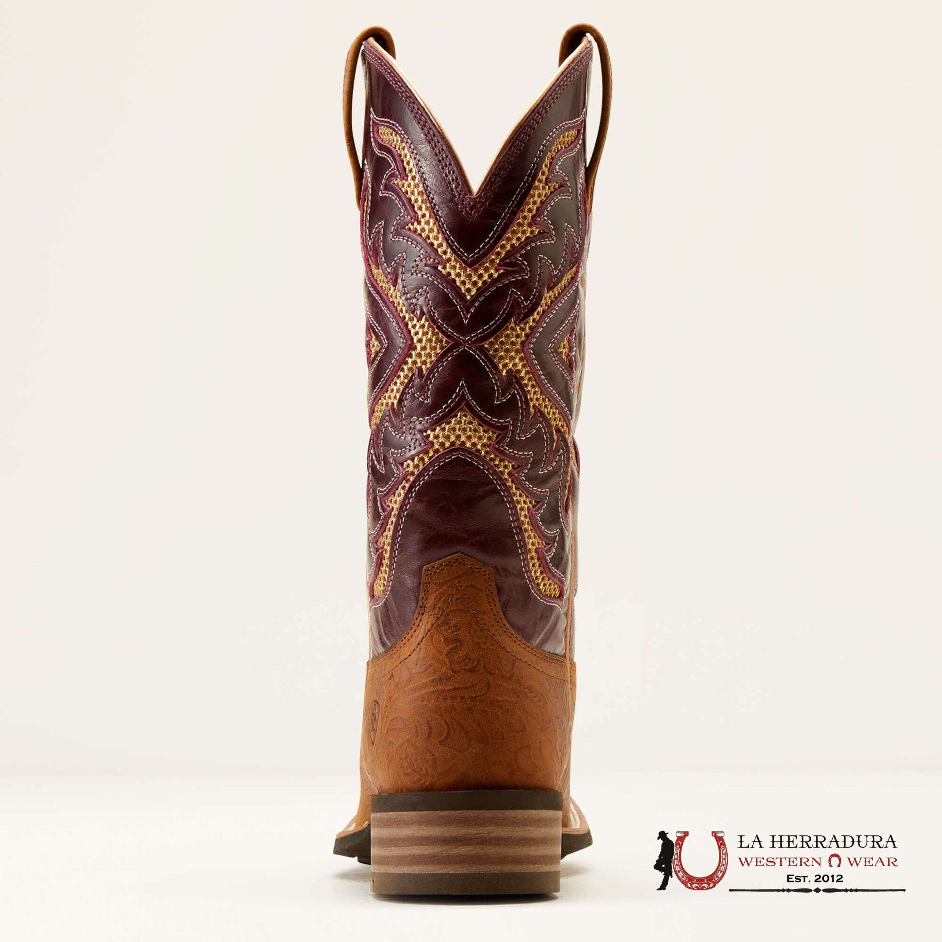 WOMEN’S ARIAT SAN ANGELO VENTTEX 360 TOOLED TOASTED ALMOND AGED MERLOT BOOT- 10051023 BOTAS MUJERES